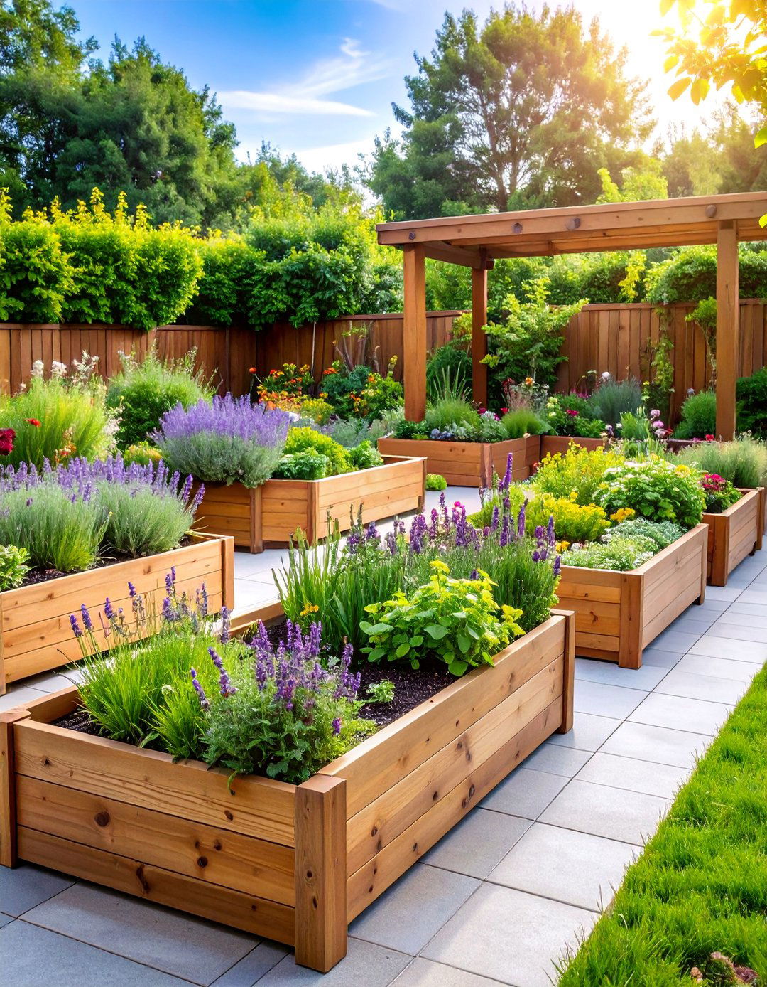 Raised Bed Herb Garden Patio with Culinary Focus - 25 Patio Garden Ideas
