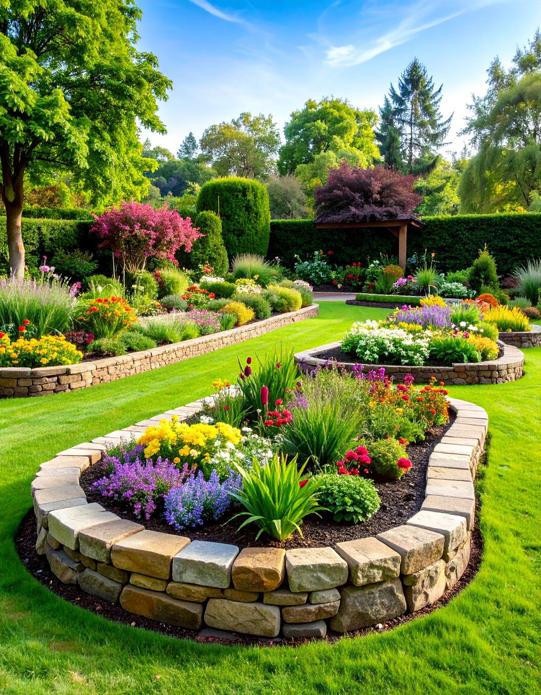Raised Bed Parterre with Stone Edging - 25 Parterre Garden Ideas
