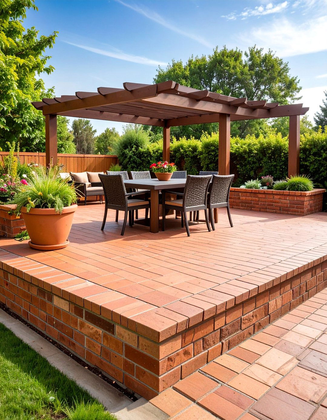 Raised Brick Platform Patio - 25 Brick Patio Ideas