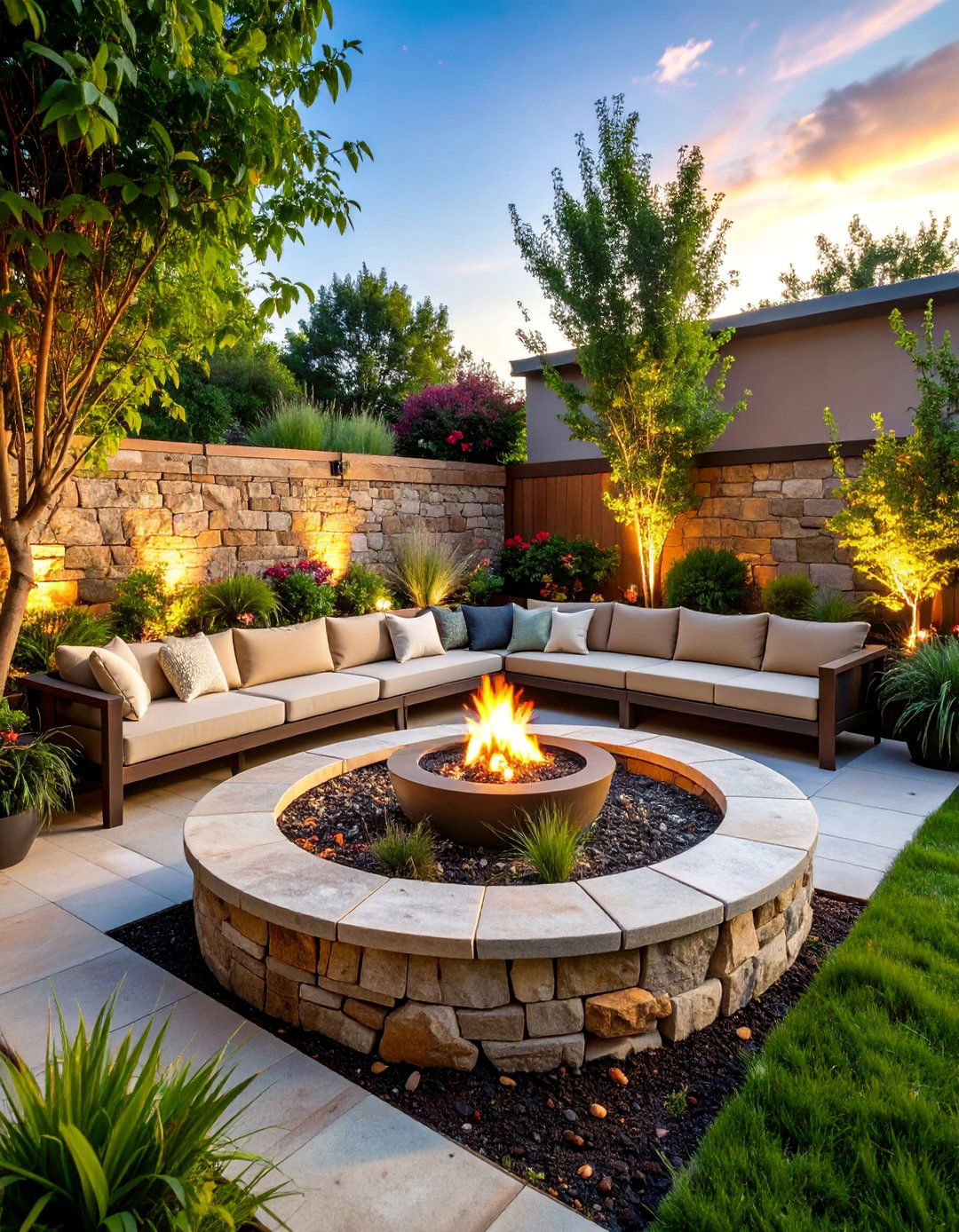 Raised Garden Bed Fire Pit with Integrated Seating - 25 Rustic Fire Pit Ideas