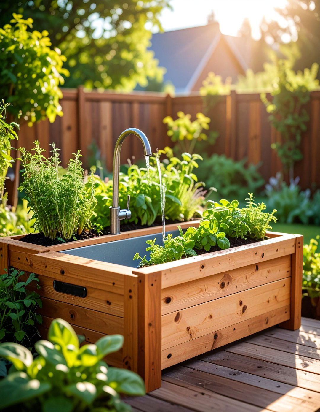 Raised Garden Bed Outdoor Sink with Herb Integration - 25 outdoor sink ideas