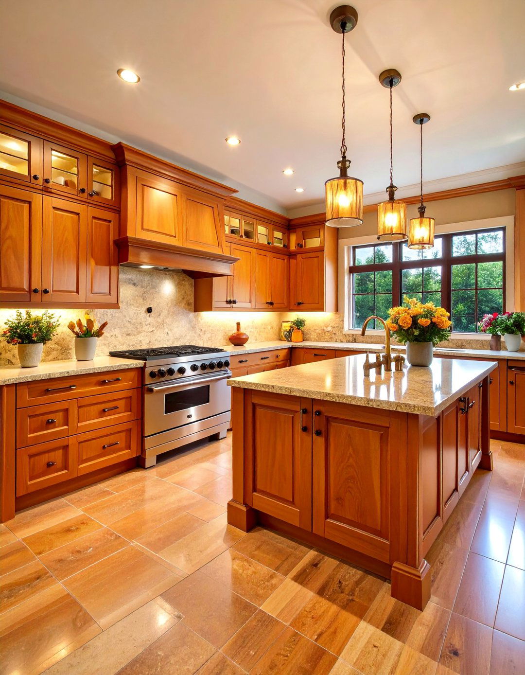 Raised Panel Natural Cherry Kitchen Cabinets with Architectural Details - 25 Natural Cherry Kitchen Cabinets