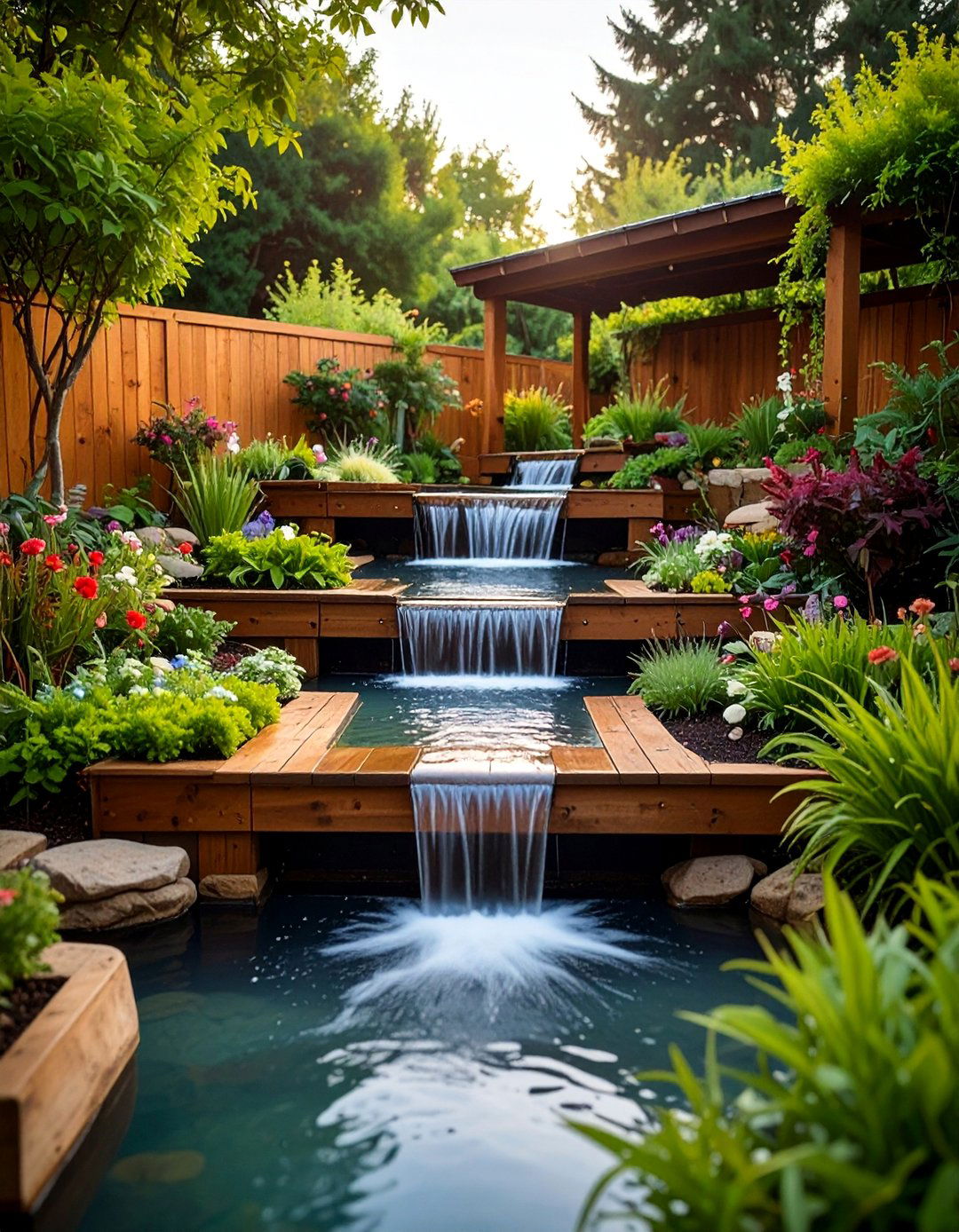 Raised Planter Box Cascade - 25 Backyard Waterfall Ideas
