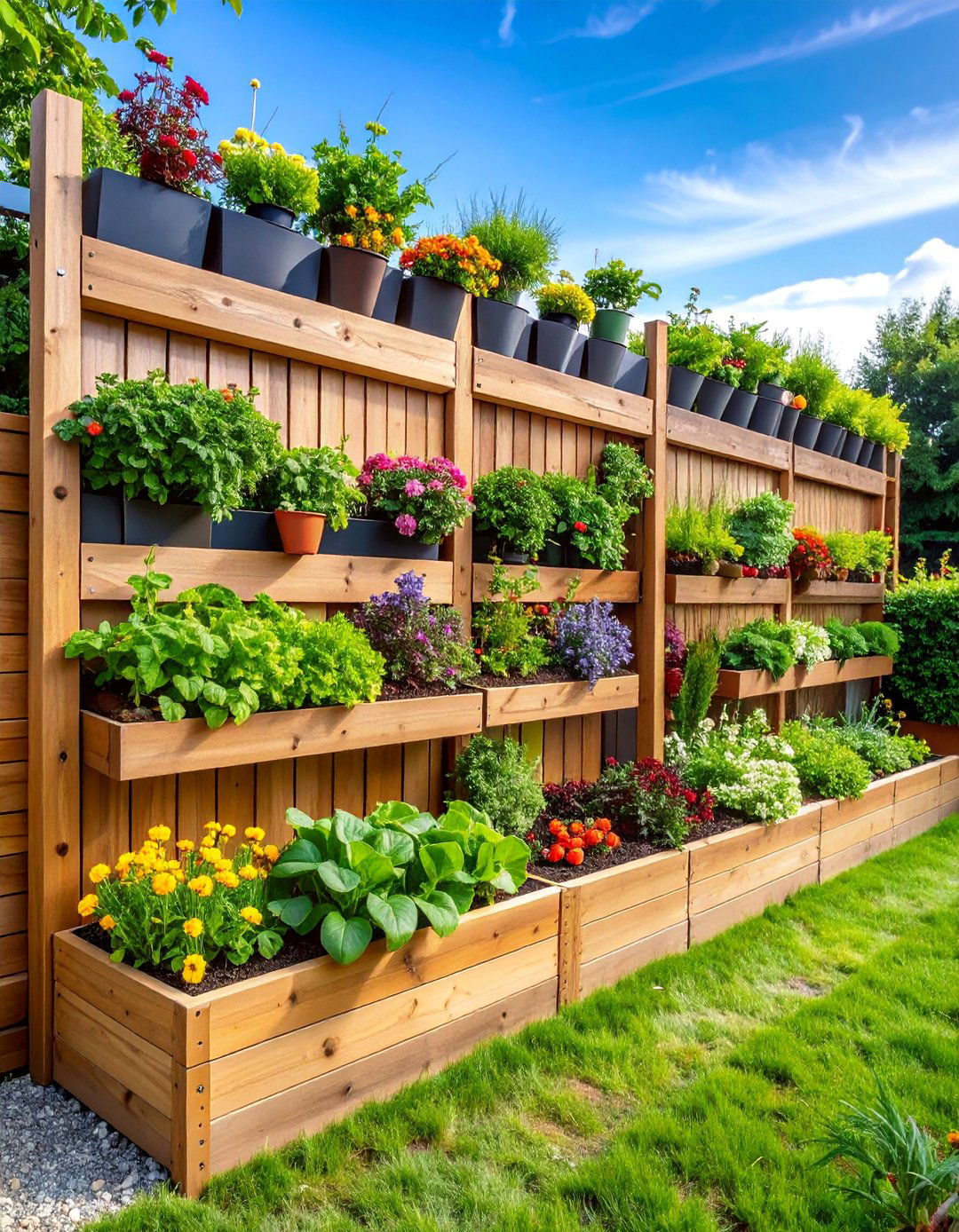 Raised Planter Wall with Integrated Growing Beds - 25 Garden Wall Ideas