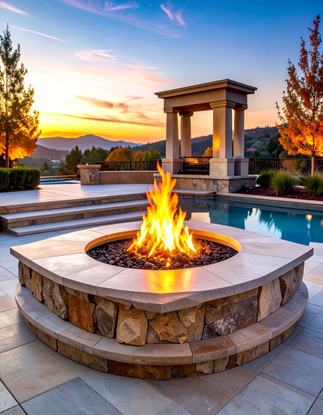 Raised Stone Fire Pit with Elevated Platform Design - 25 Stone Fire Pit Ideas