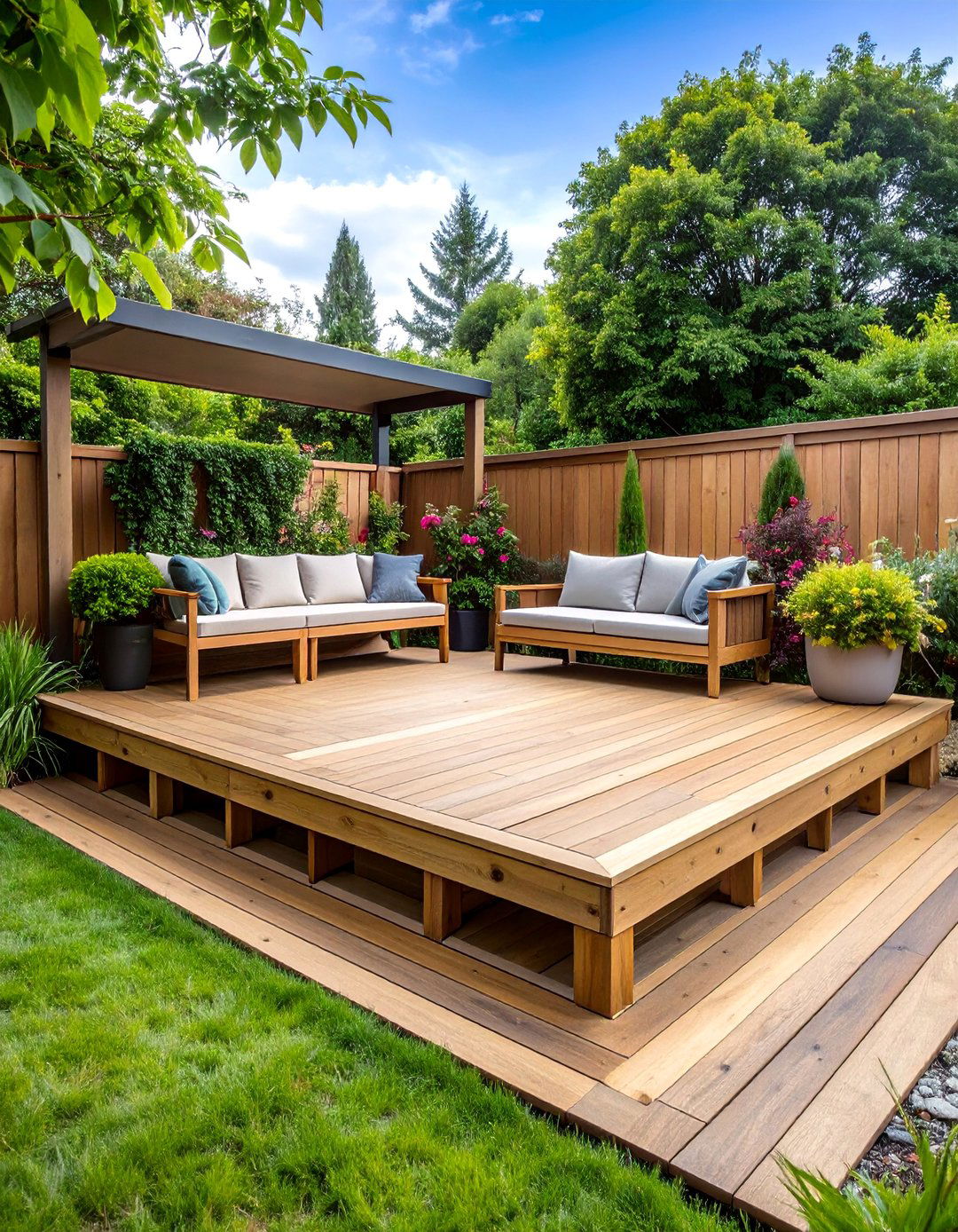 Raised Storage Deck with Built in Benches - 25 Backyard Deck Ideas on a Budget