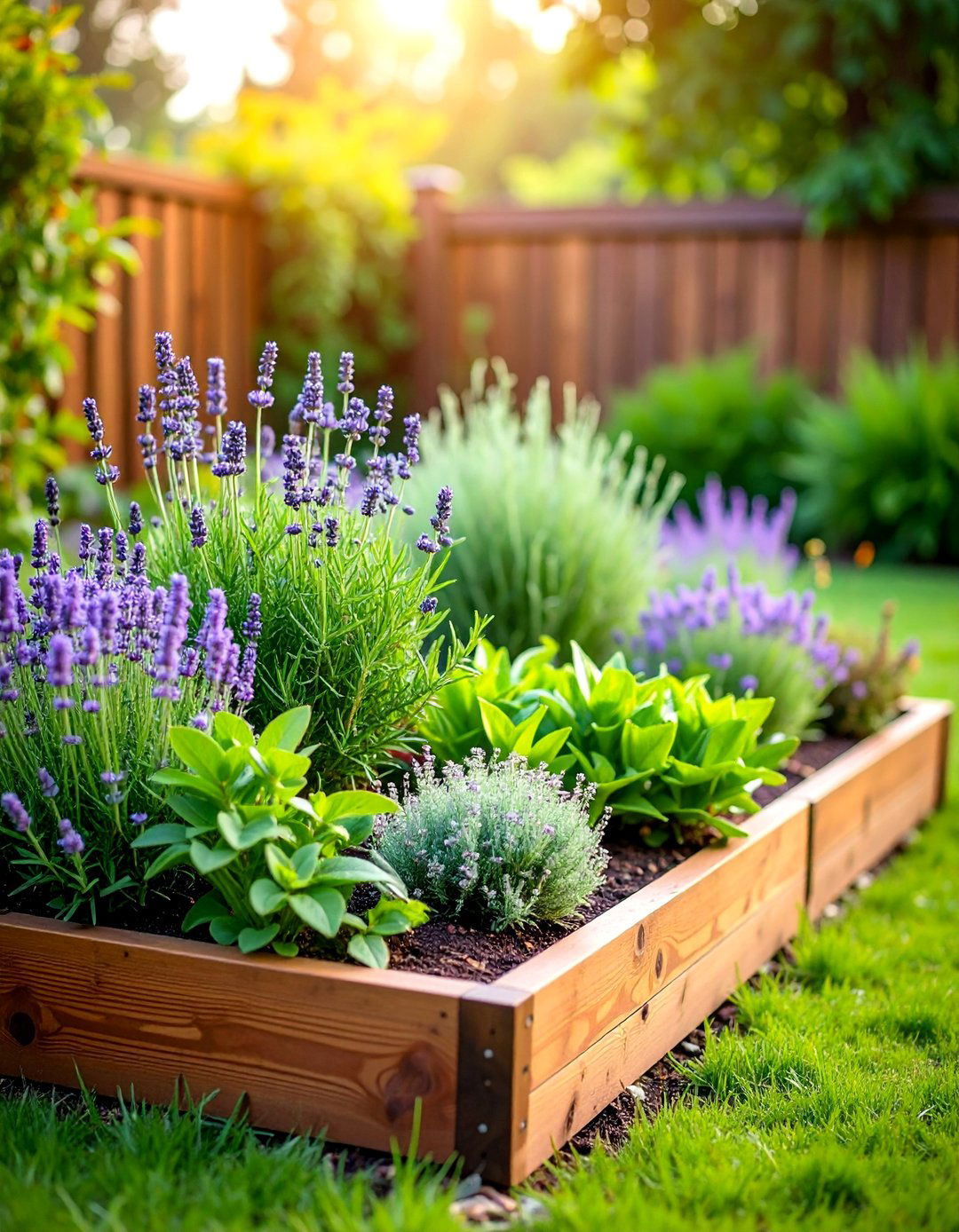 Raised Timber Garden Border with Perennial Herbs - 25 Low Maintenance Garden Border Ideas