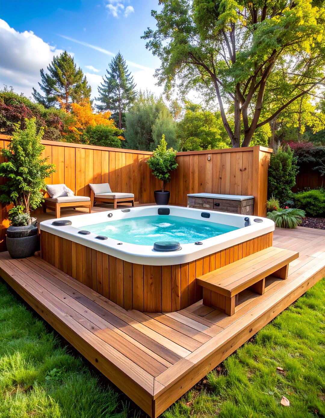 Raised Wood Deck with Hot Tub Integration - 25 Wood Deck Ideas