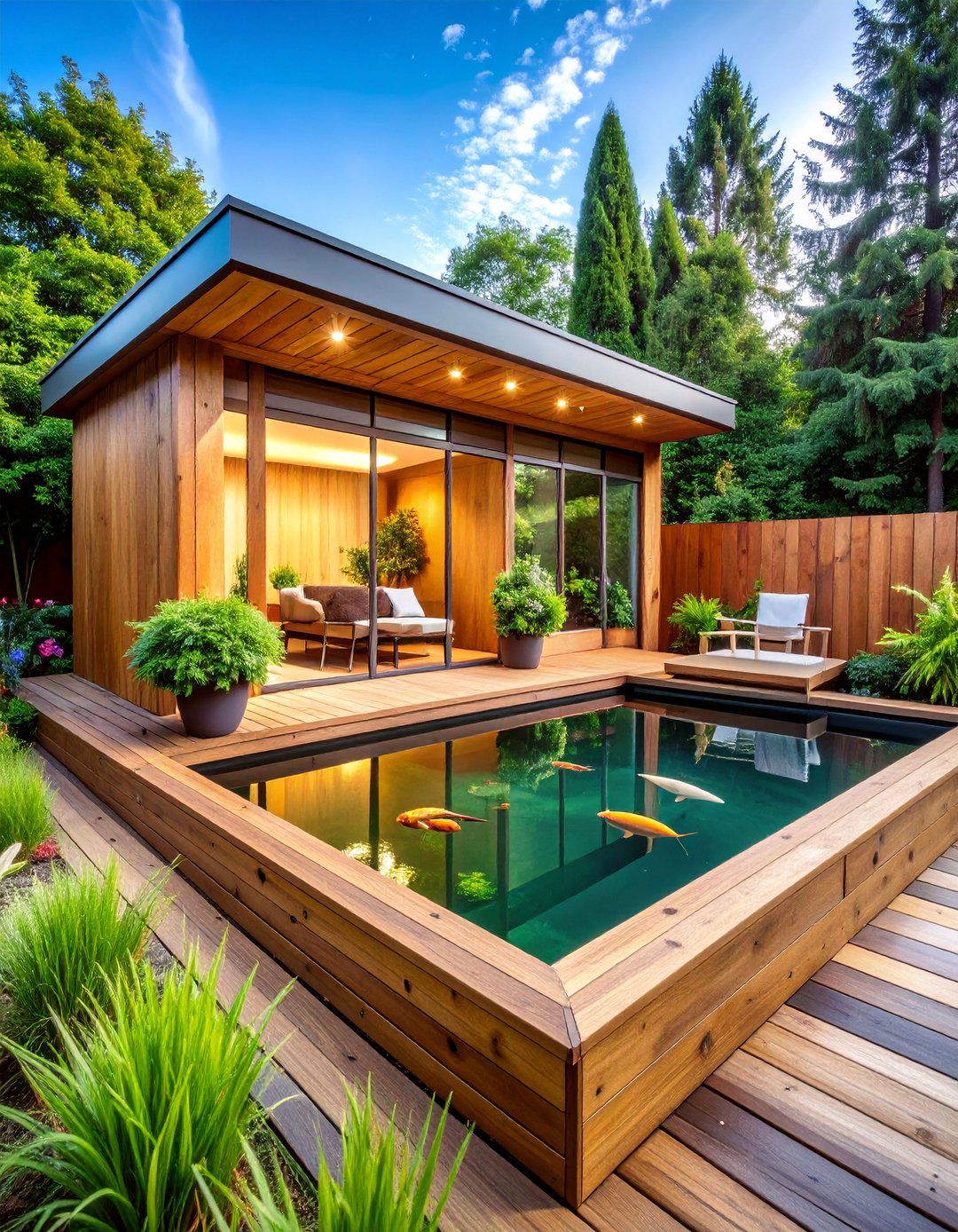 Raised Wooden Fish Pond with Viewing Windows - 25 Fish Pond Ideas