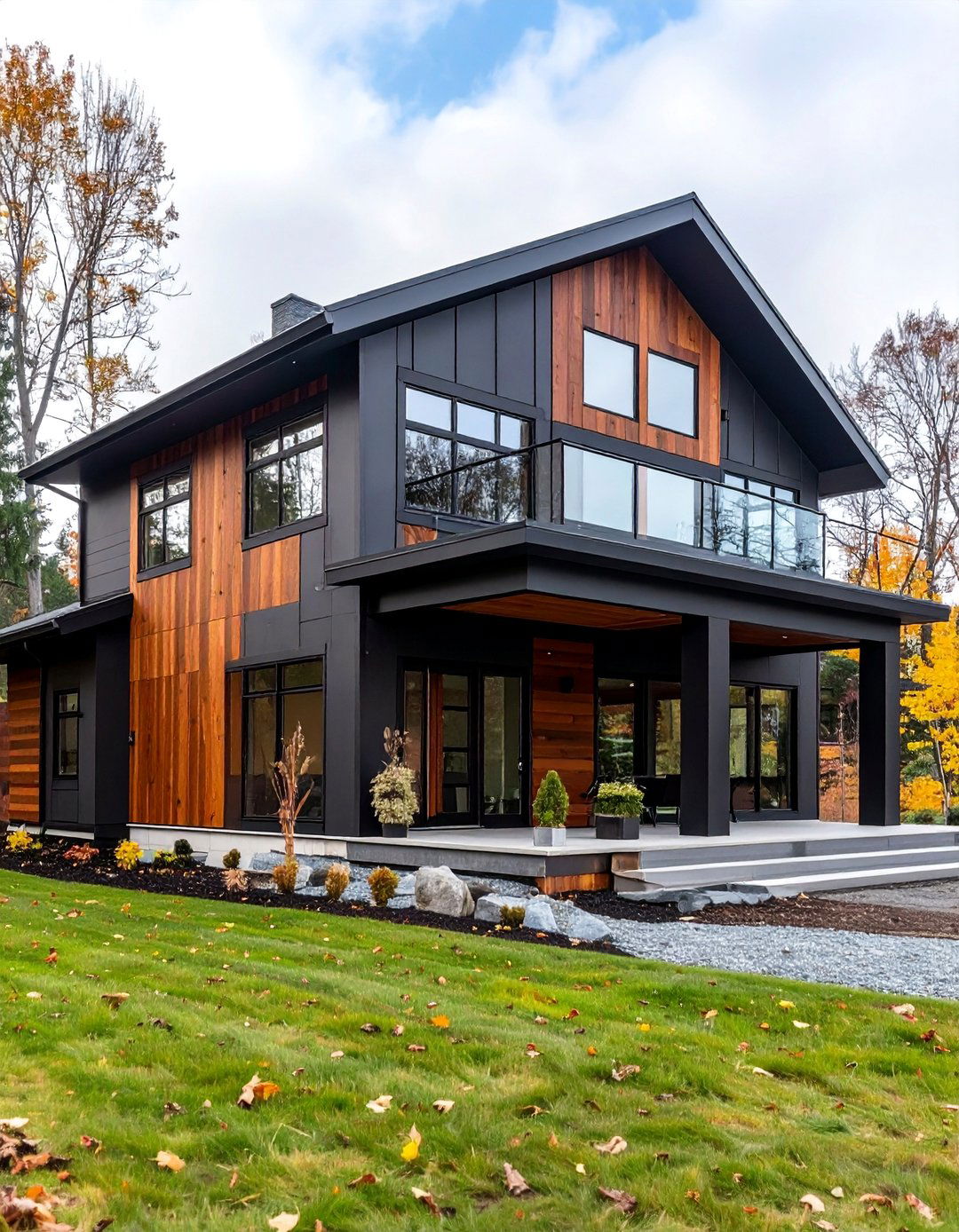 Ranch Modern Black House with Cedar Horizontal Accent Bands - 25 Black House With Wood Accents