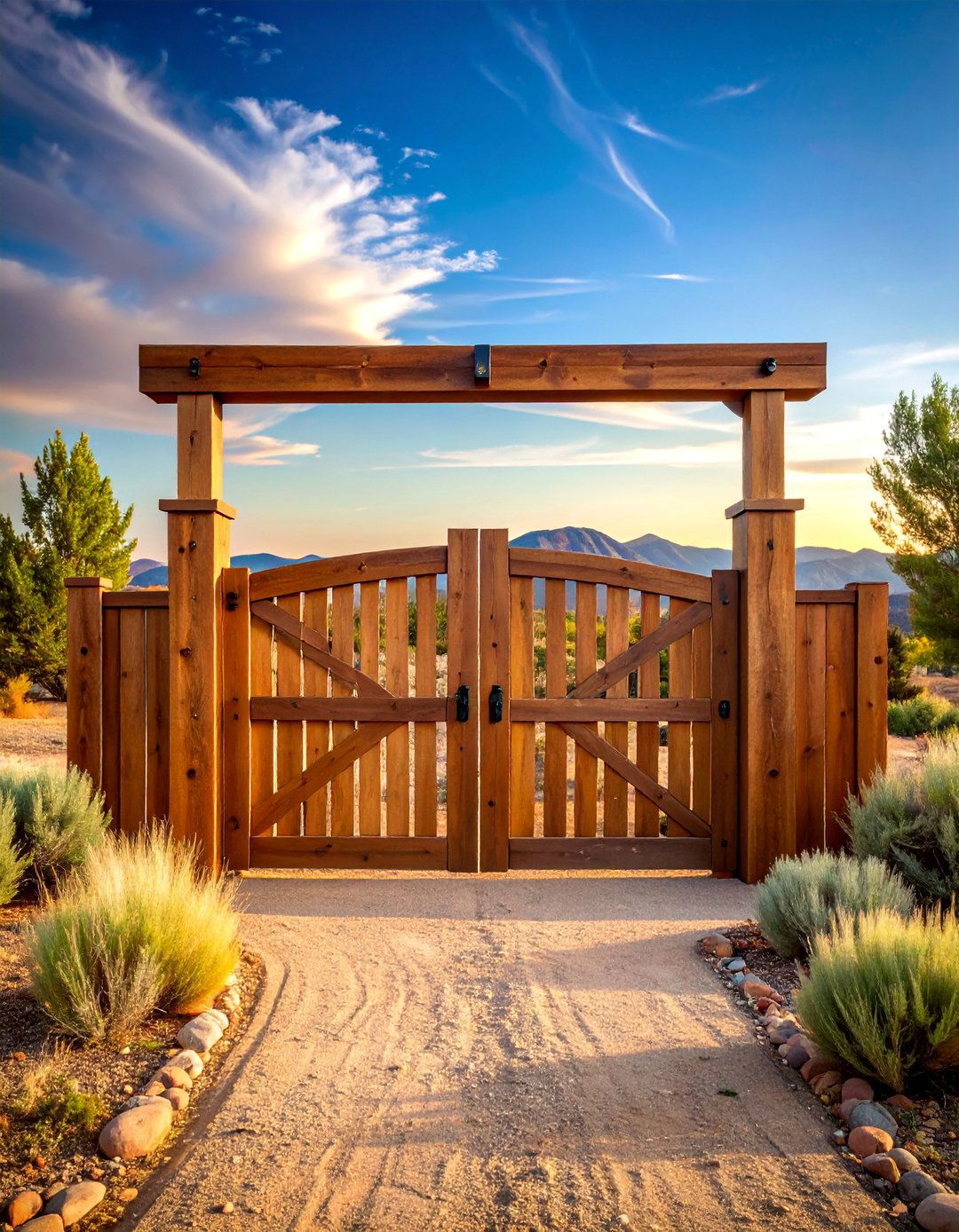 Ranch Style Horizontal Wood Gate with Western Appeal - 25 Driveway Gate Ideas