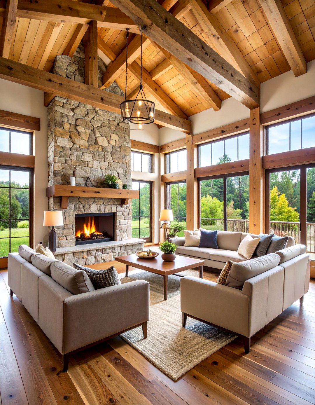 Ranch Style with Low Horizontal Profiles and Natural Stone - 25 Rooms With Fireplaces With Vaulted Ceilings Features