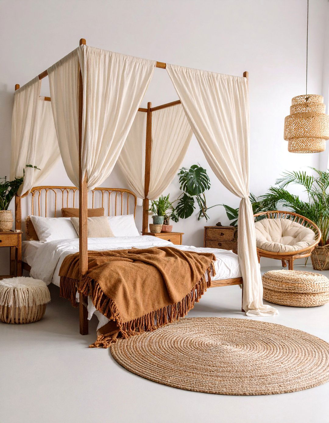 Rattan Canopy Bedroom Retreat - 25 Boho Room Ideas