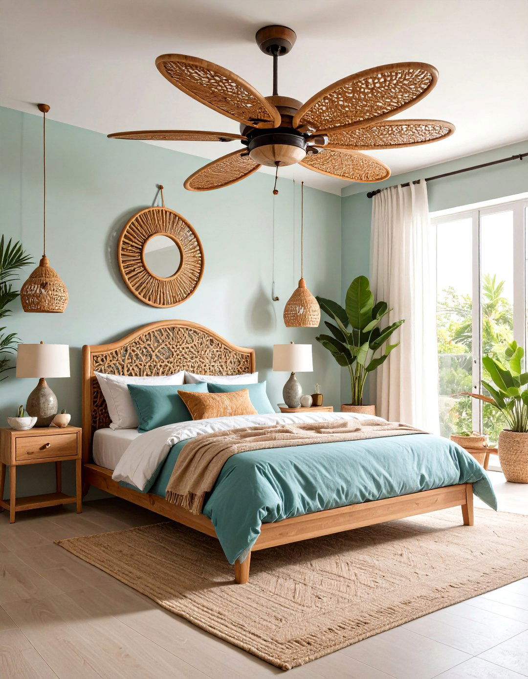 Rattan Ceiling Fan with Woven Blade Design - 25 rattan bedroom furniture ideas