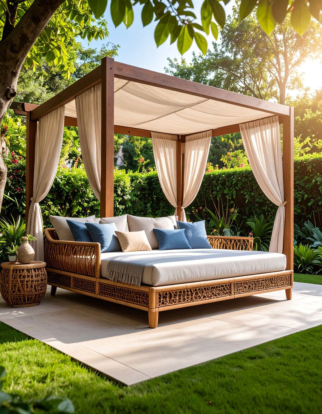 Rattan Daybed with Canopy Shade - 25 Garden Furniture Ideas