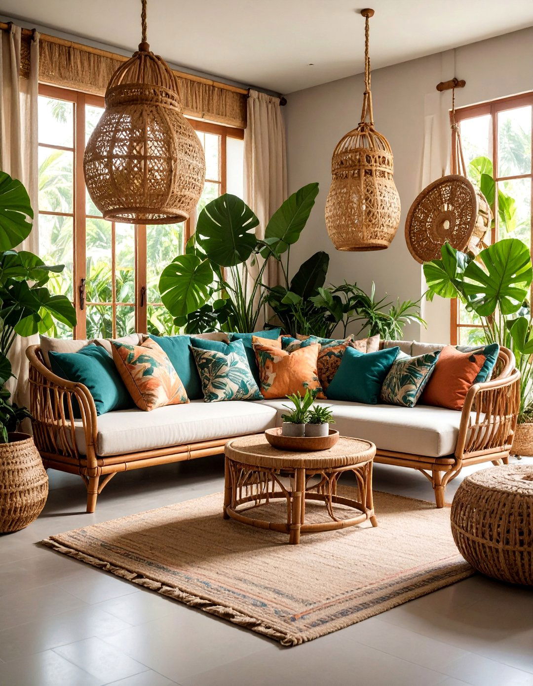 Rattan Furniture Tropical Vibe - 25 70s Living Room Ideas
