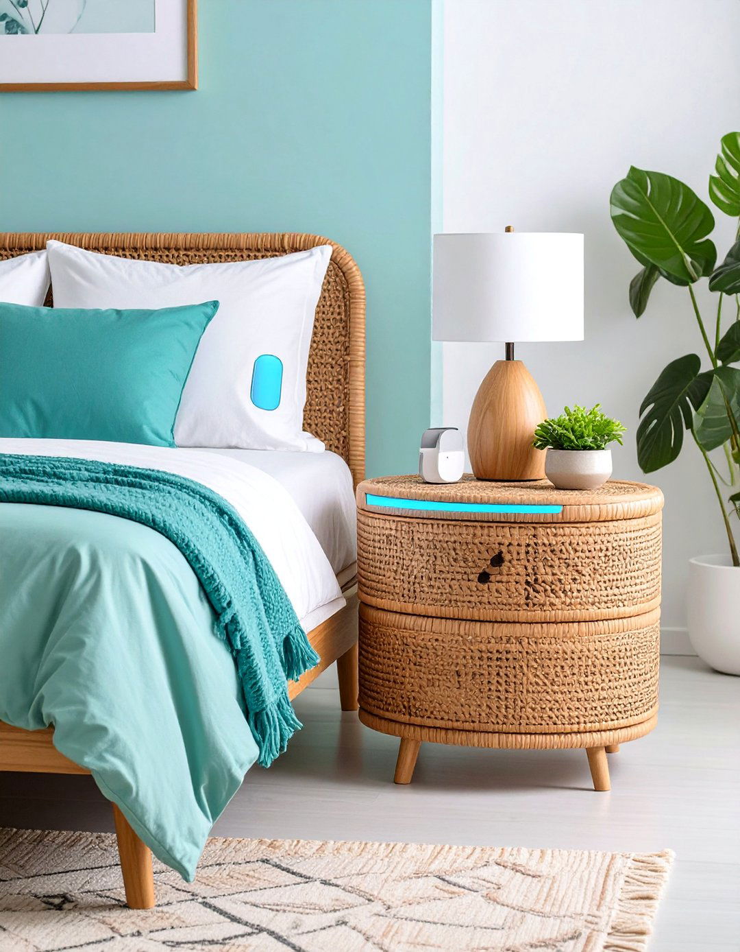 Rattan Nightstand Set with Charging Stations - 25 rattan bedroom furniture ideas