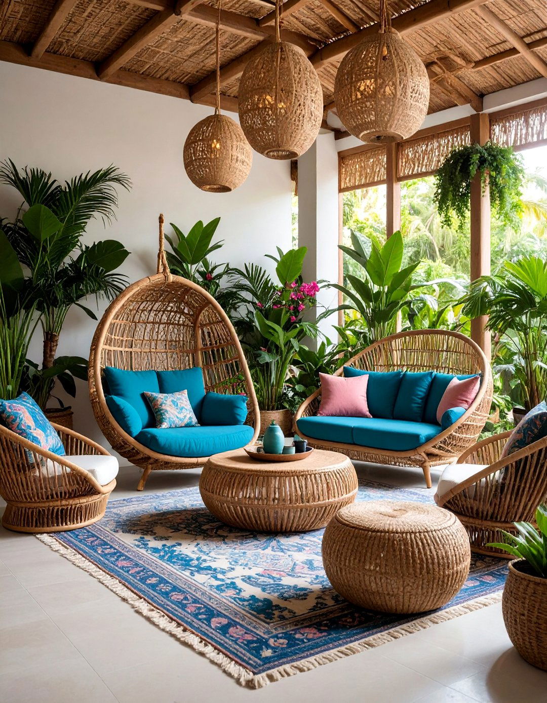 Rattan Paradise with Wicker Furniture - 25 Boho Living Room Ideas