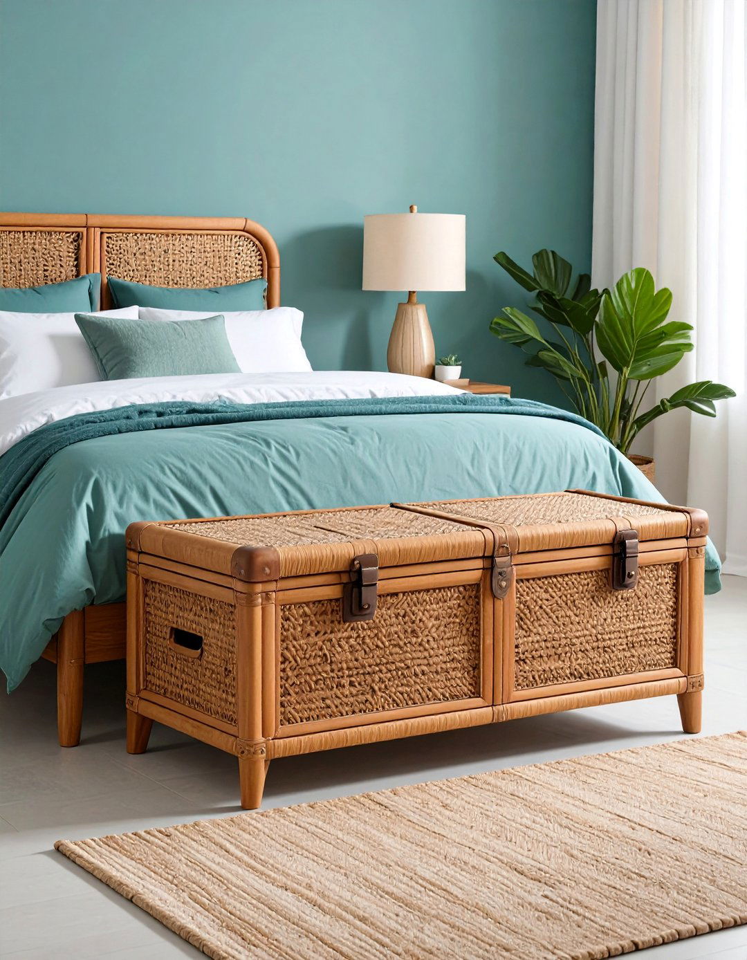 Rattan Trunk Storage Bench for Bed Foot - 25 rattan bedroom furniture ideas