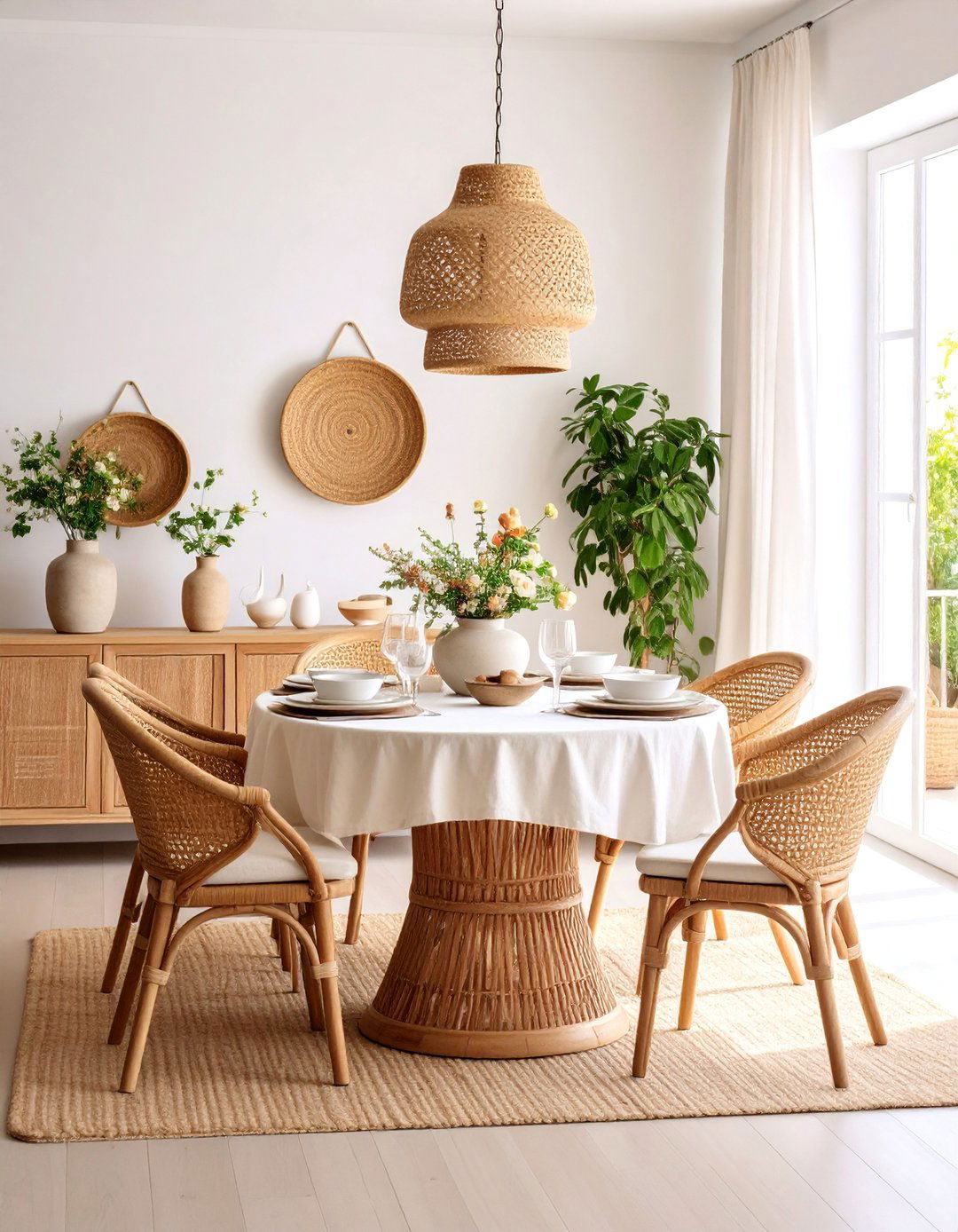 Rattan and Linen Casual Parisian Dining Room - 25 Parisian Dining Room Ideas