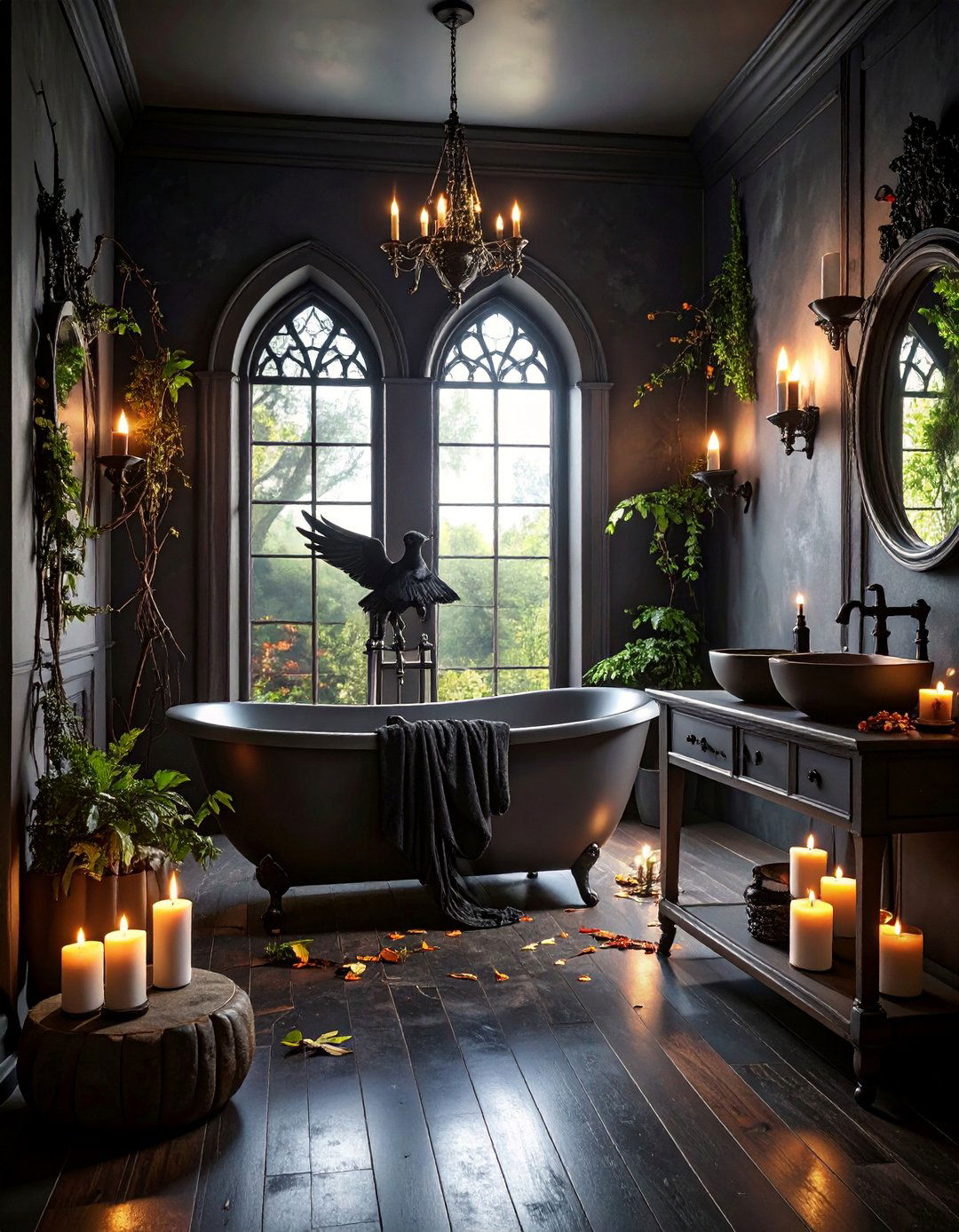 Raven Gothic Bathroom with Mysterious Black Bird Elements - 25 Gothic Bathroom Ideas