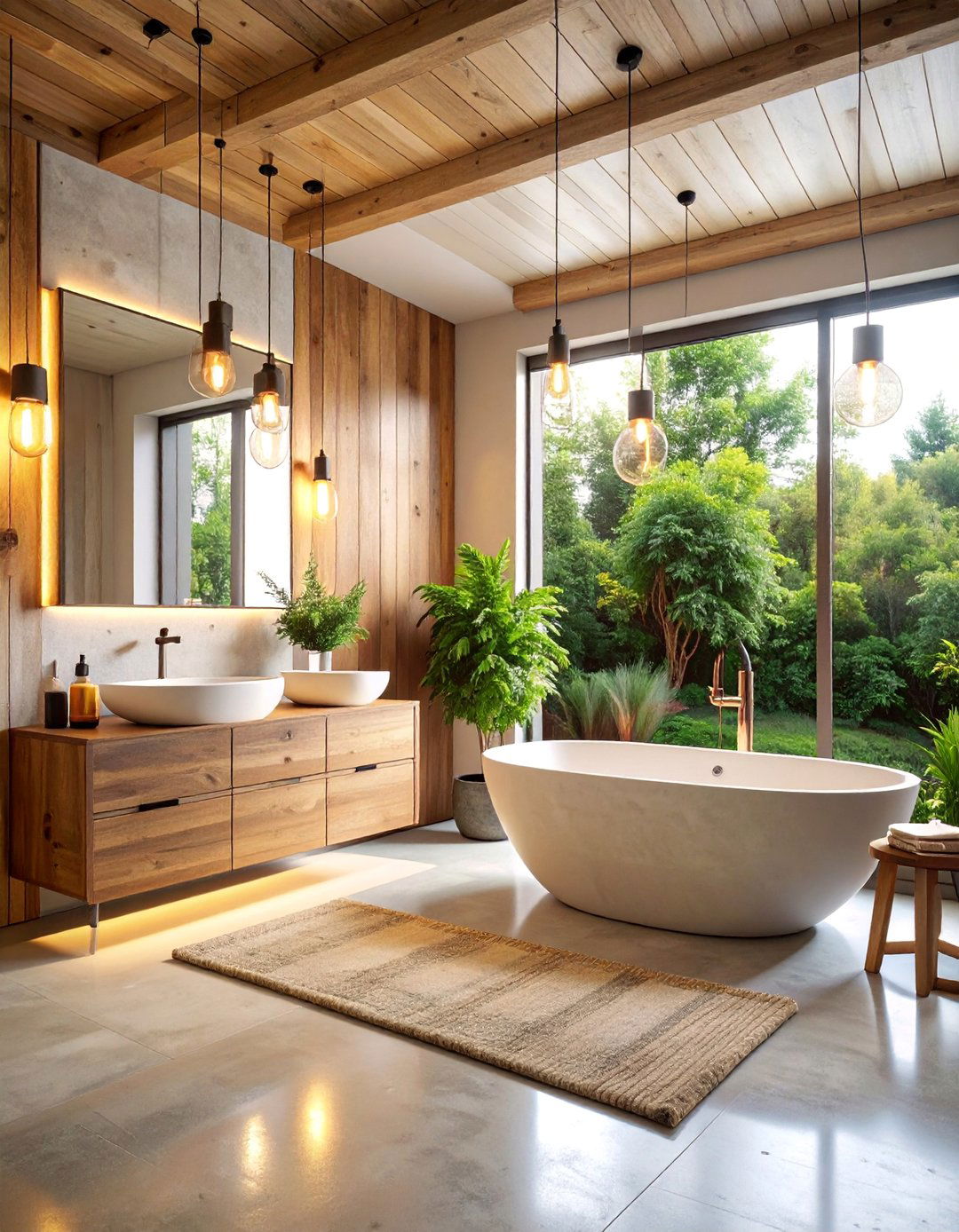 Raw Concrete and Reclaimed Wood Industrial Natural Bathroom - 25 Natural Bathroom Ideas