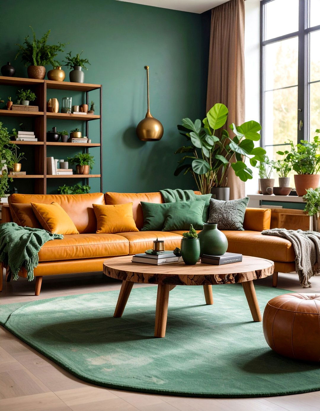 Raw Edge Coffee Table with Sage Green Decor - 25 Rustic Sage Green Living Room Ideas