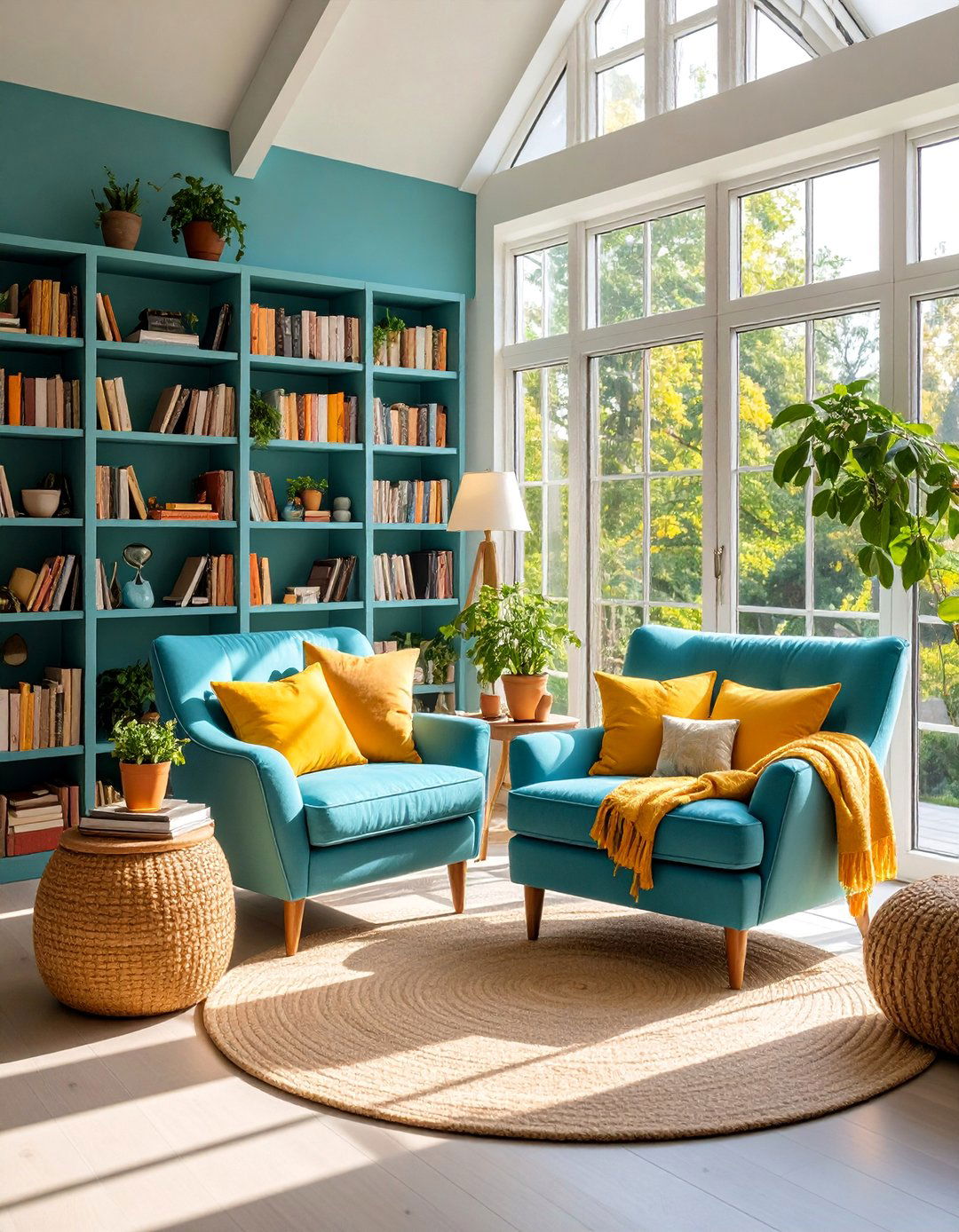 Reading Nook Sunroom with Built in Bookshelves - 25 Small Sunroom Ideas