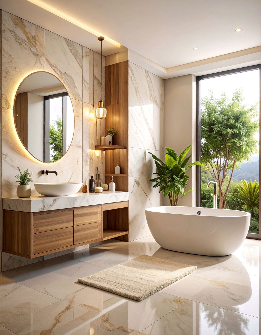 Recessed Wall Niches with Natural Stone Finish - 25 Bathroom Wall Storage Ideas
