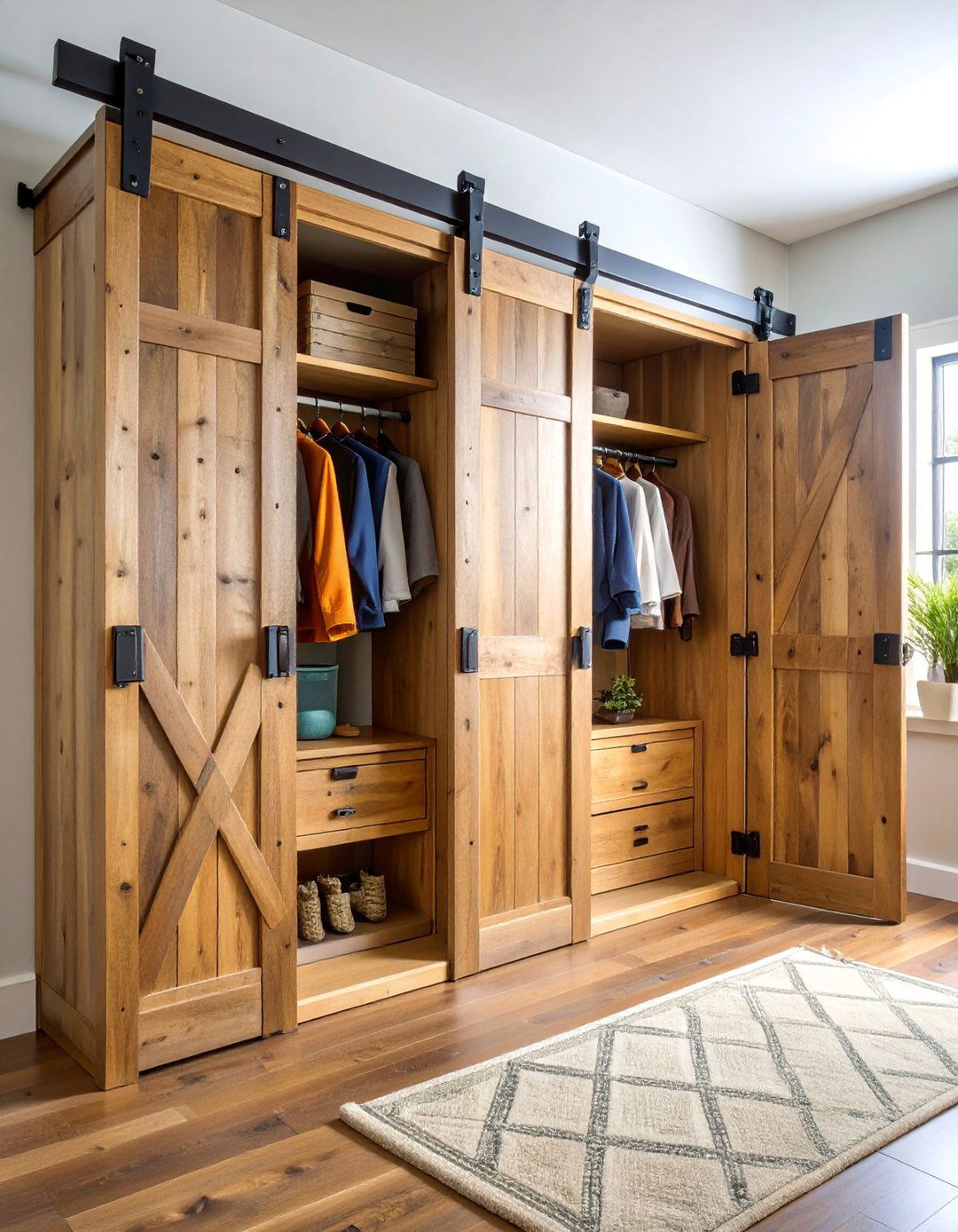 Reclaimed Barn Door Sliding Closet with Industrial Hardware - 25 Cabin Decor Ideas