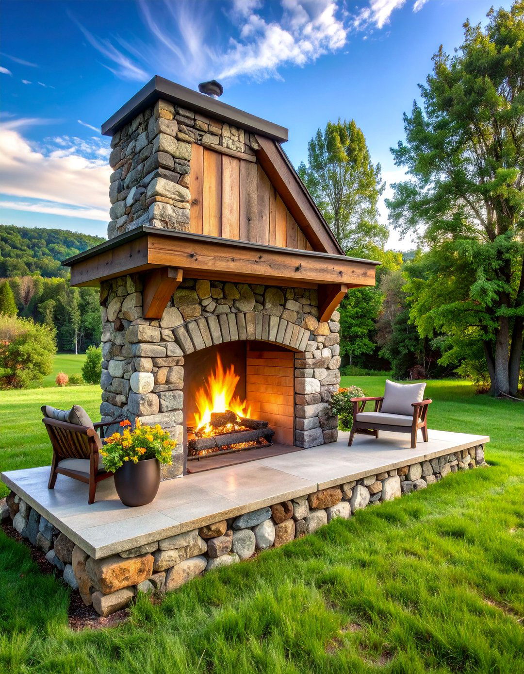 Reclaimed Barn Wood and Stone Combination - 25 Rustic Outdoor Fireplace Ideas
