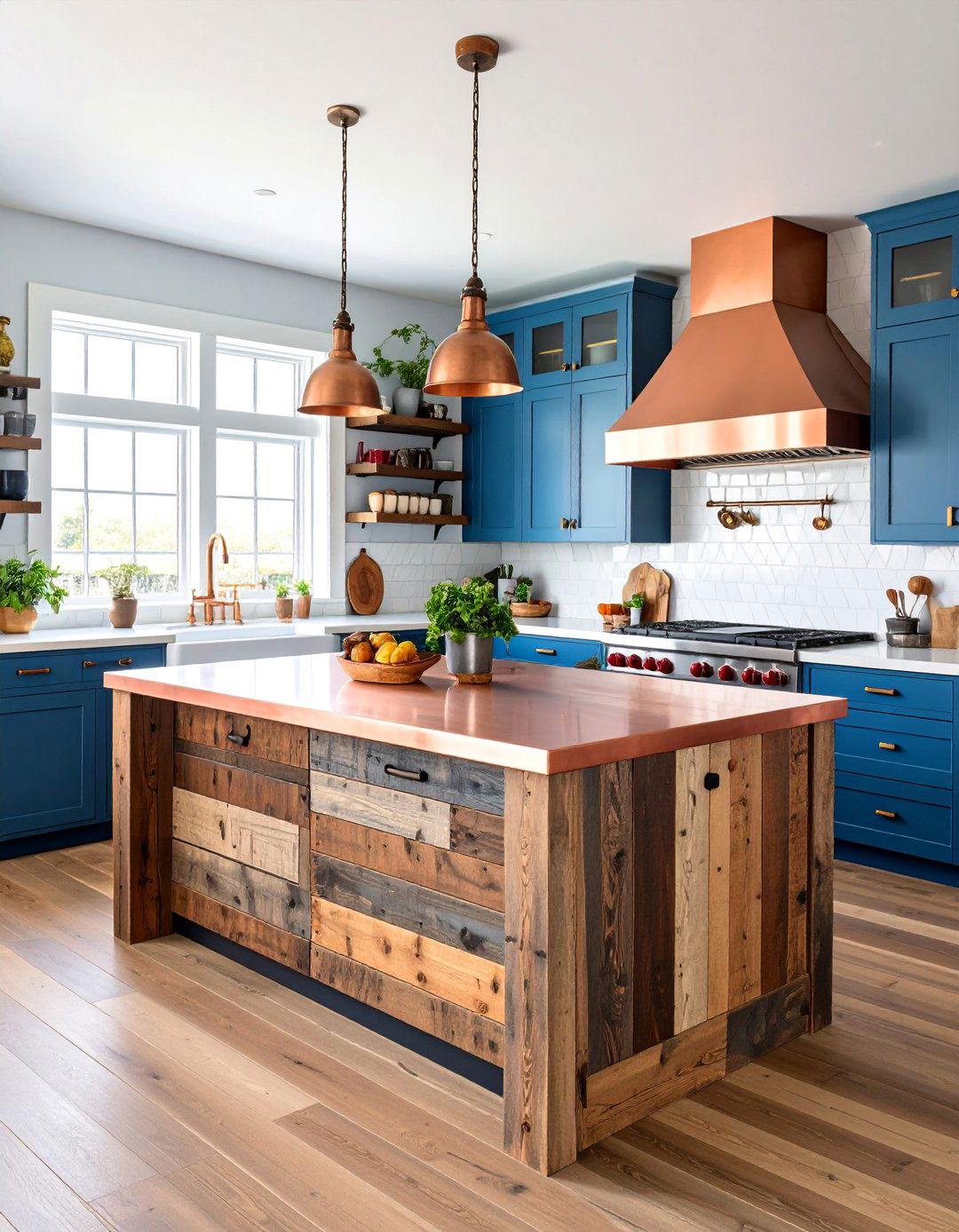 Reclaimed Barnwood Shiplap Island with Copper Countertop - 25 Kitchen Shiplap Ideas With Kitchen Island Ideas