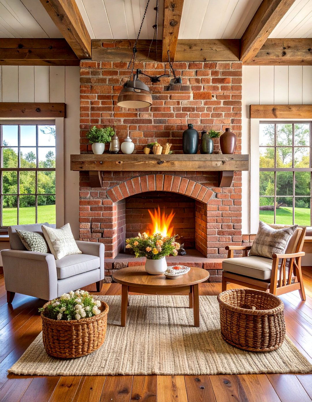 Reclaimed Brick Rustic Fireplace with Farmhouse Decor - 25 Rustic Fireplaces