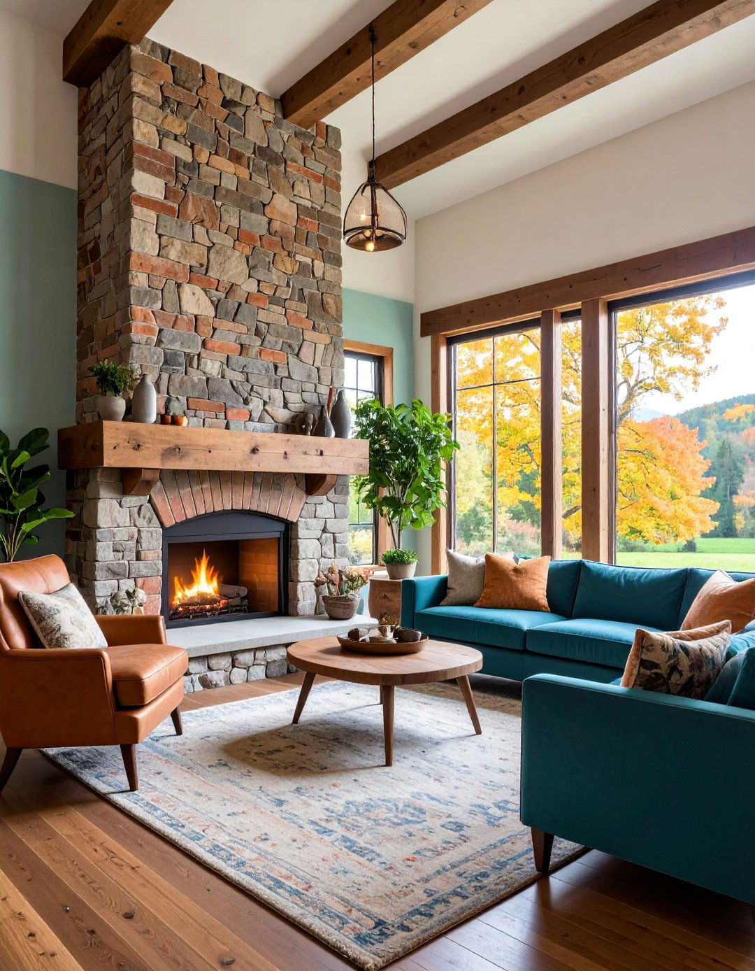 Reclaimed Brick and Stone Combination Fireplace - 25 Stone Fireplace Ideas