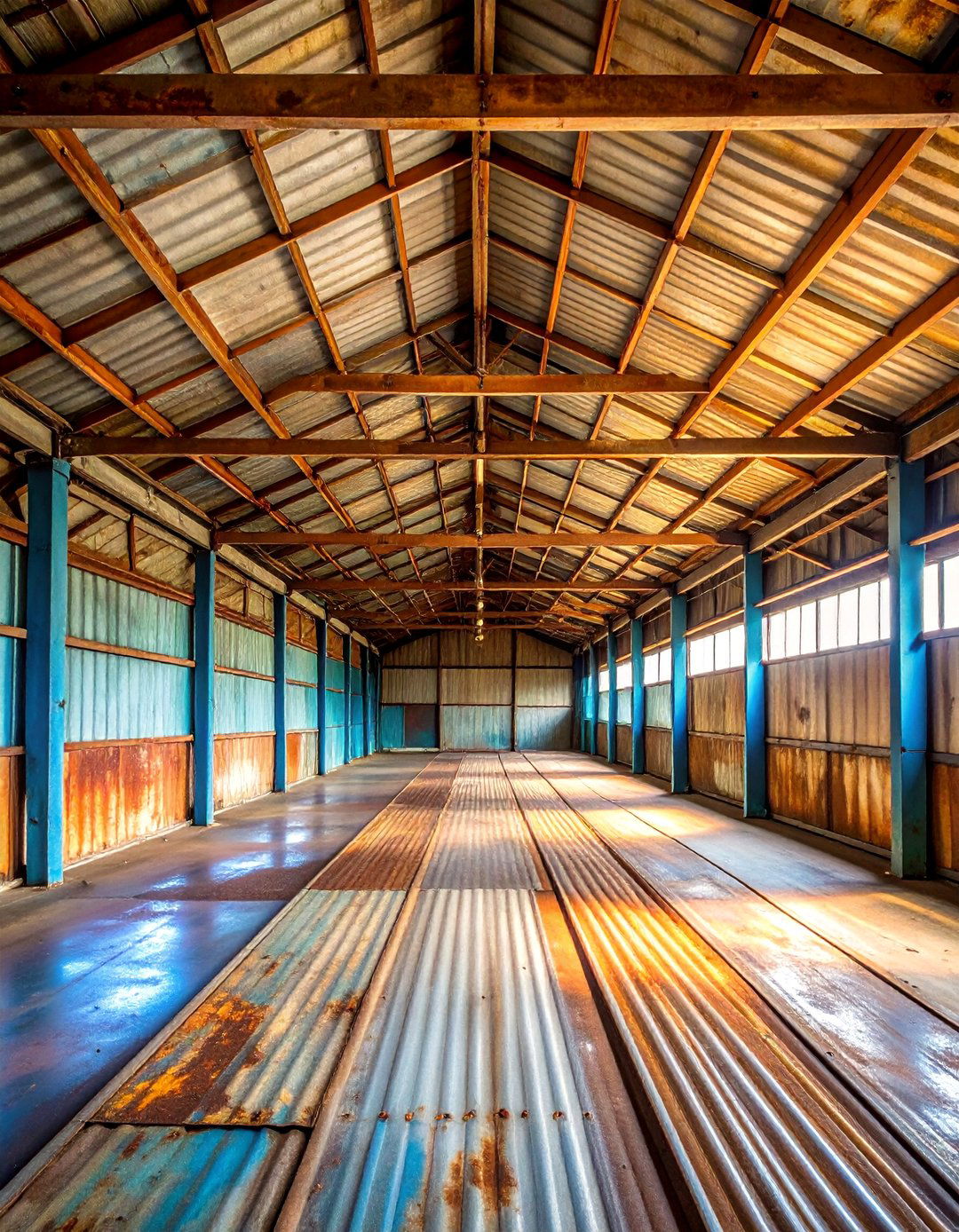 Reclaimed Metal Roofing with Weathered Patina - 25 Shed Ceiling Ideas