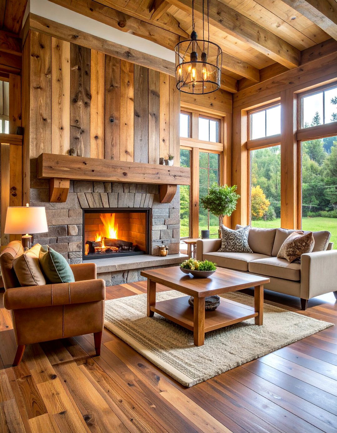 Reclaimed Wood Accent Fireplace - 25 Fireplace Ideas