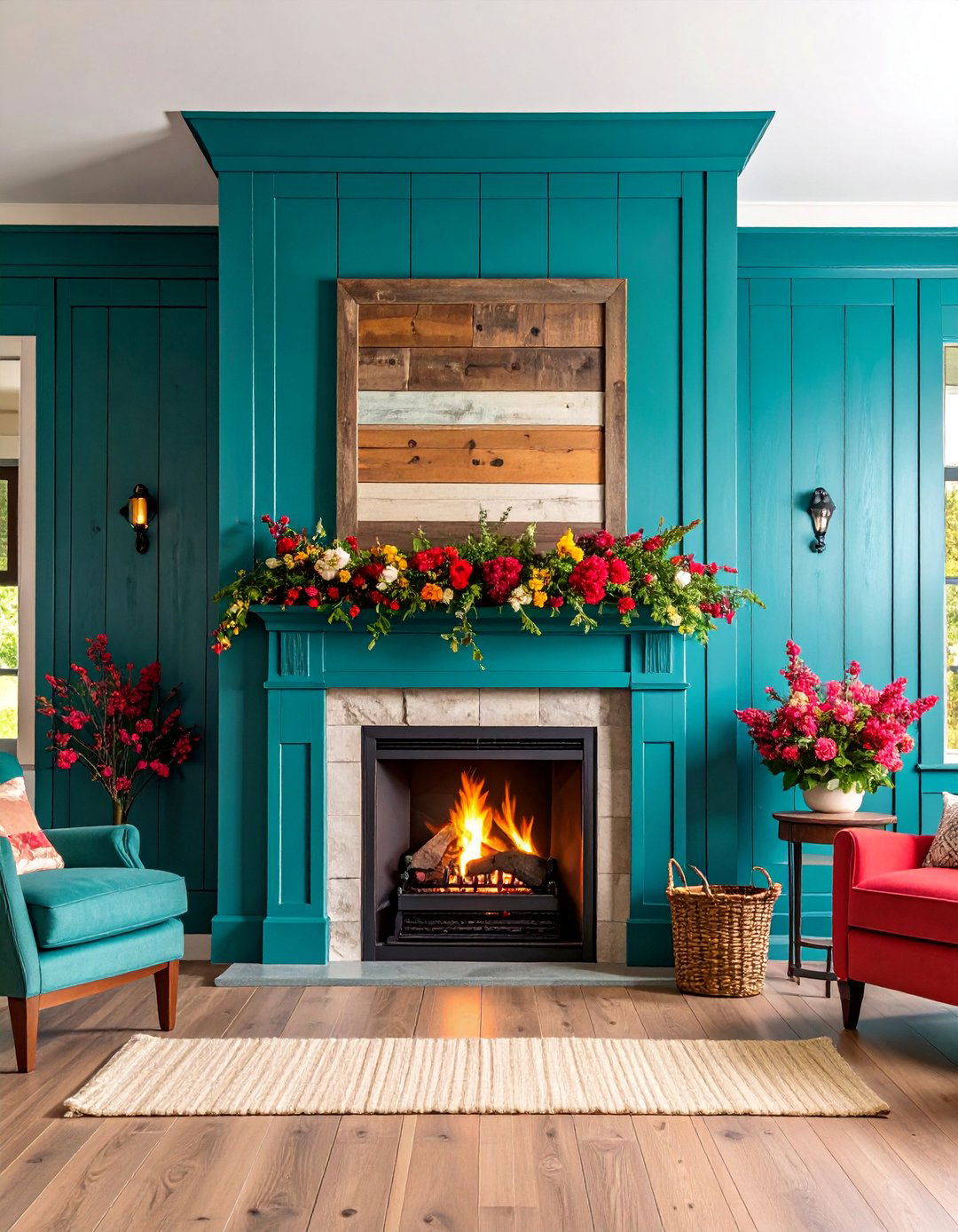 Reclaimed Wood Accent Wall Fireplace Design - 25 Farmhouse Fireplace Ideas