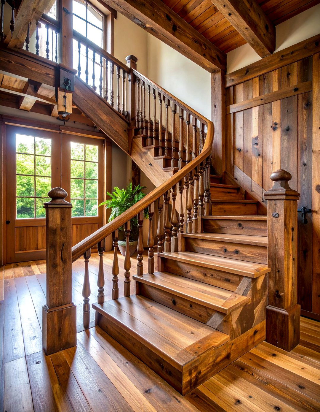 Reclaimed Wood Barn Door Style Railing - 25 Wood Stair Railing Ideas