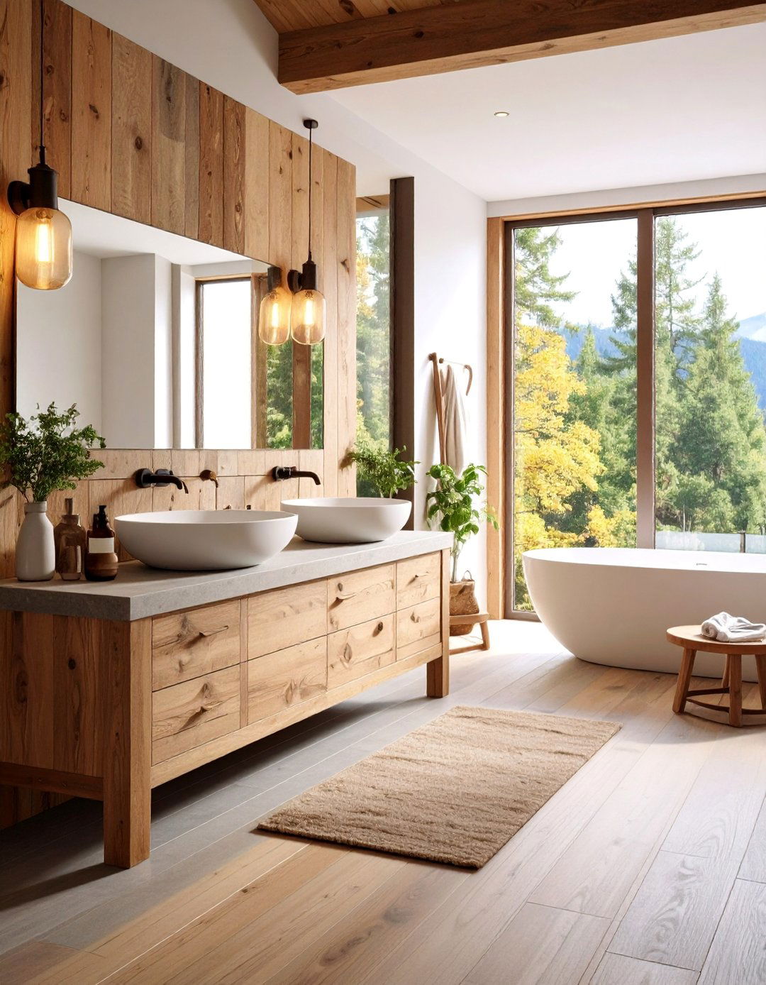 Reclaimed Wood Bathroom with Stone Elements - 25 Rustic Interior Design Ideas