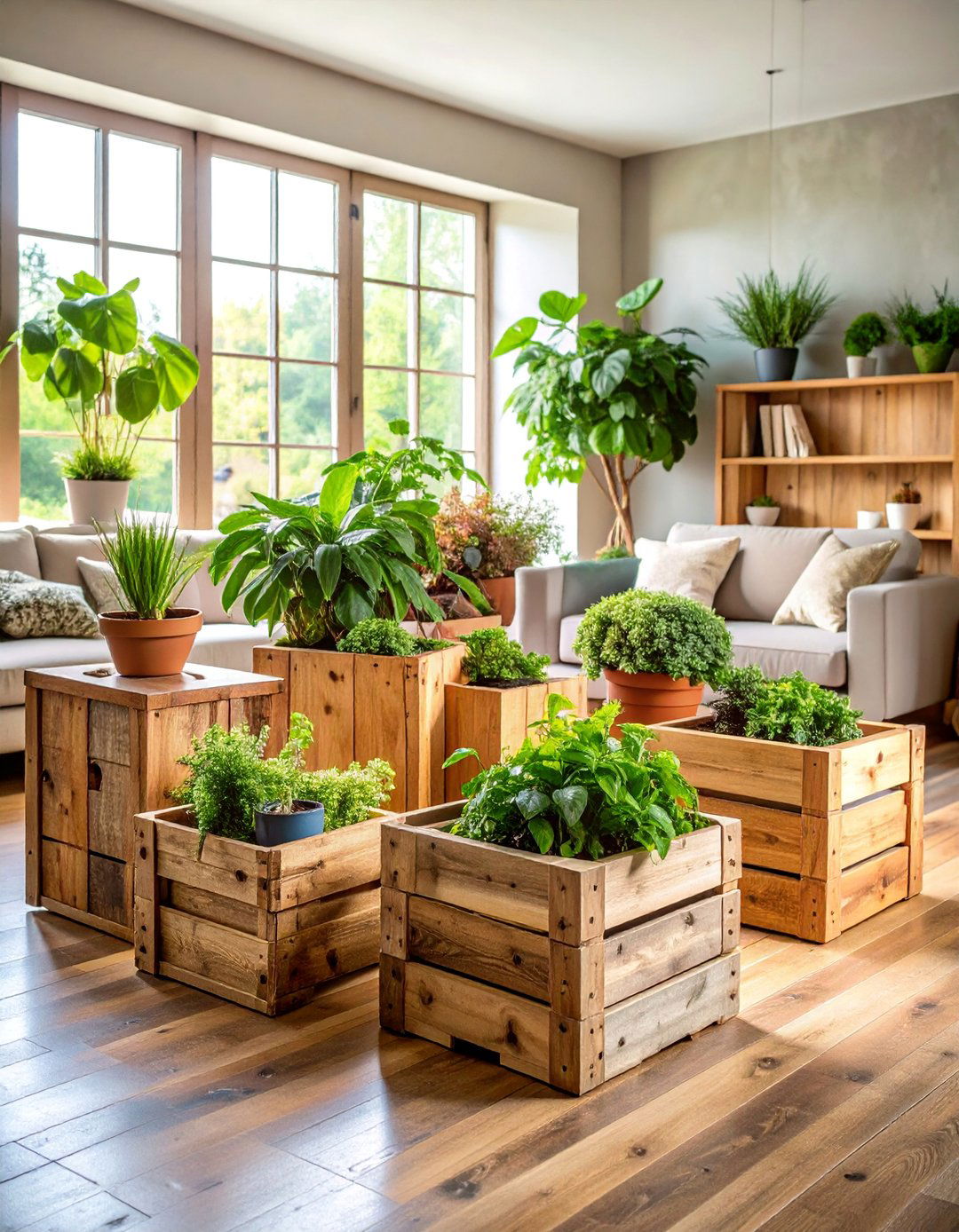 Reclaimed Wood Box Planters - 25 Indoor Plant Wall Ideas