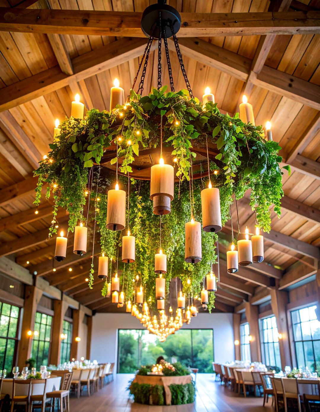 Reclaimed Wood Candle Chandelier - 25 Rustic Wedding Centerpieces