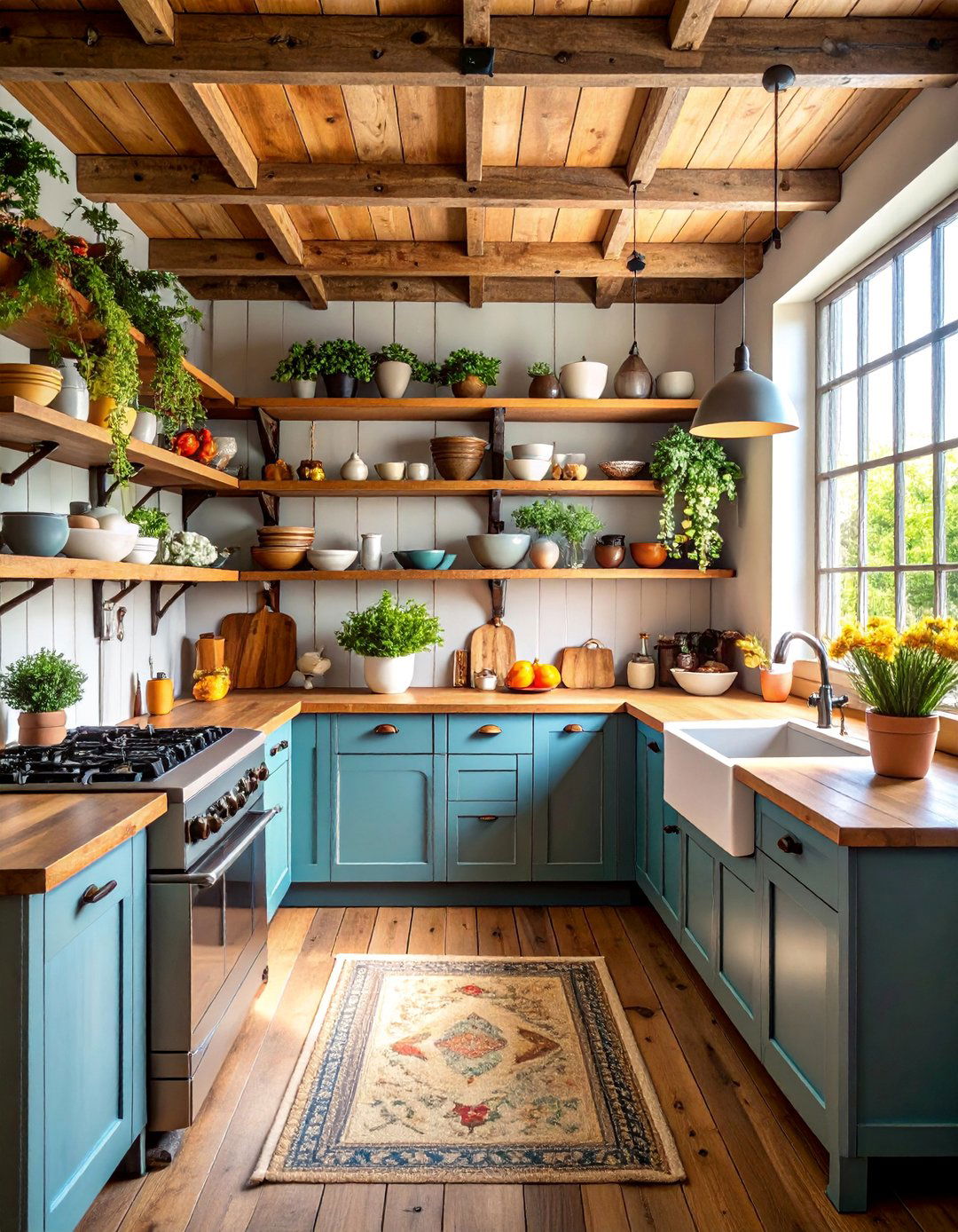 Reclaimed Wood Farmhouse Kitchen with Open Shelving - 25 Natural Kitchen Design Ideas