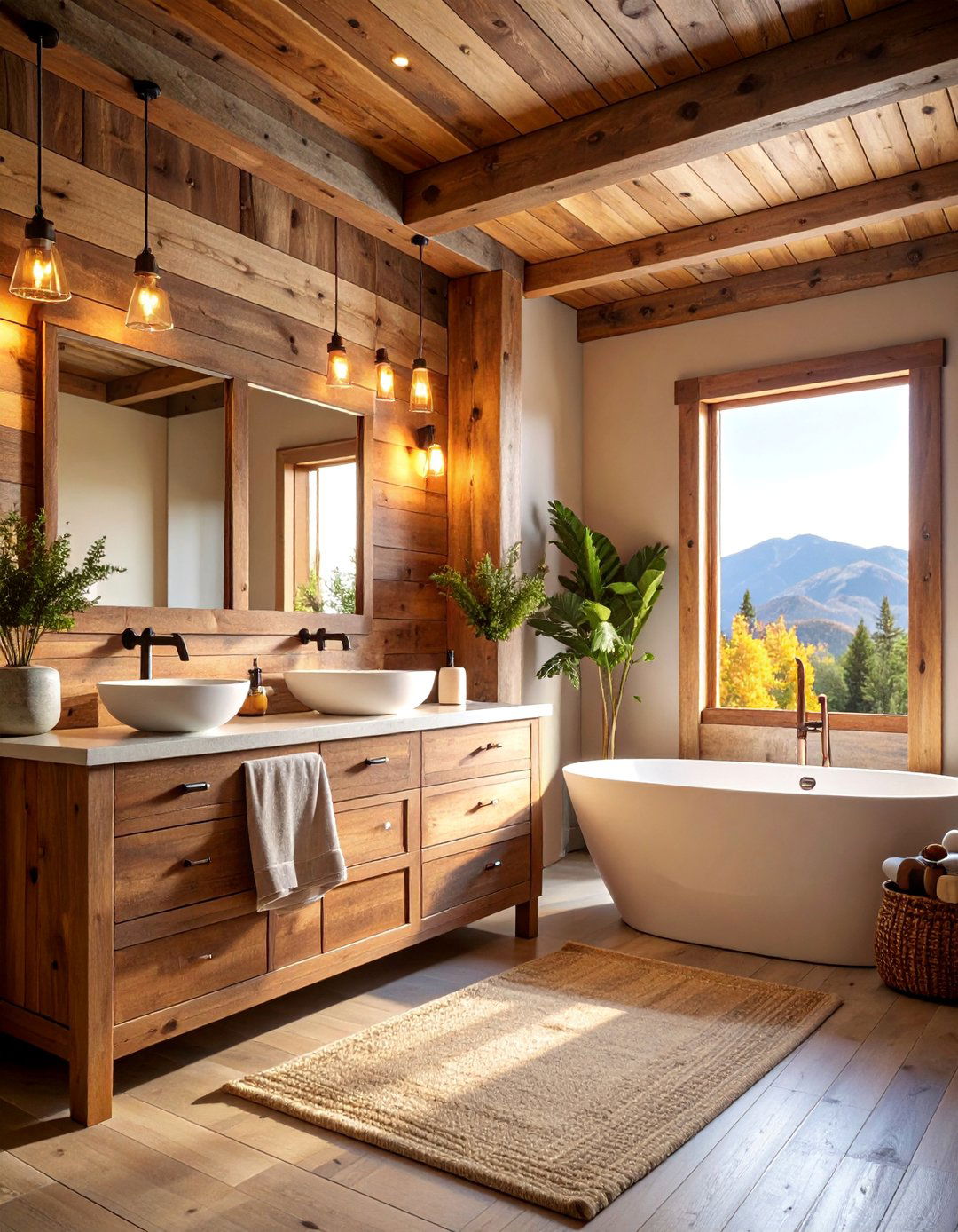 Reclaimed Wood Feature Wall - 25 Western Bathroom Ideas