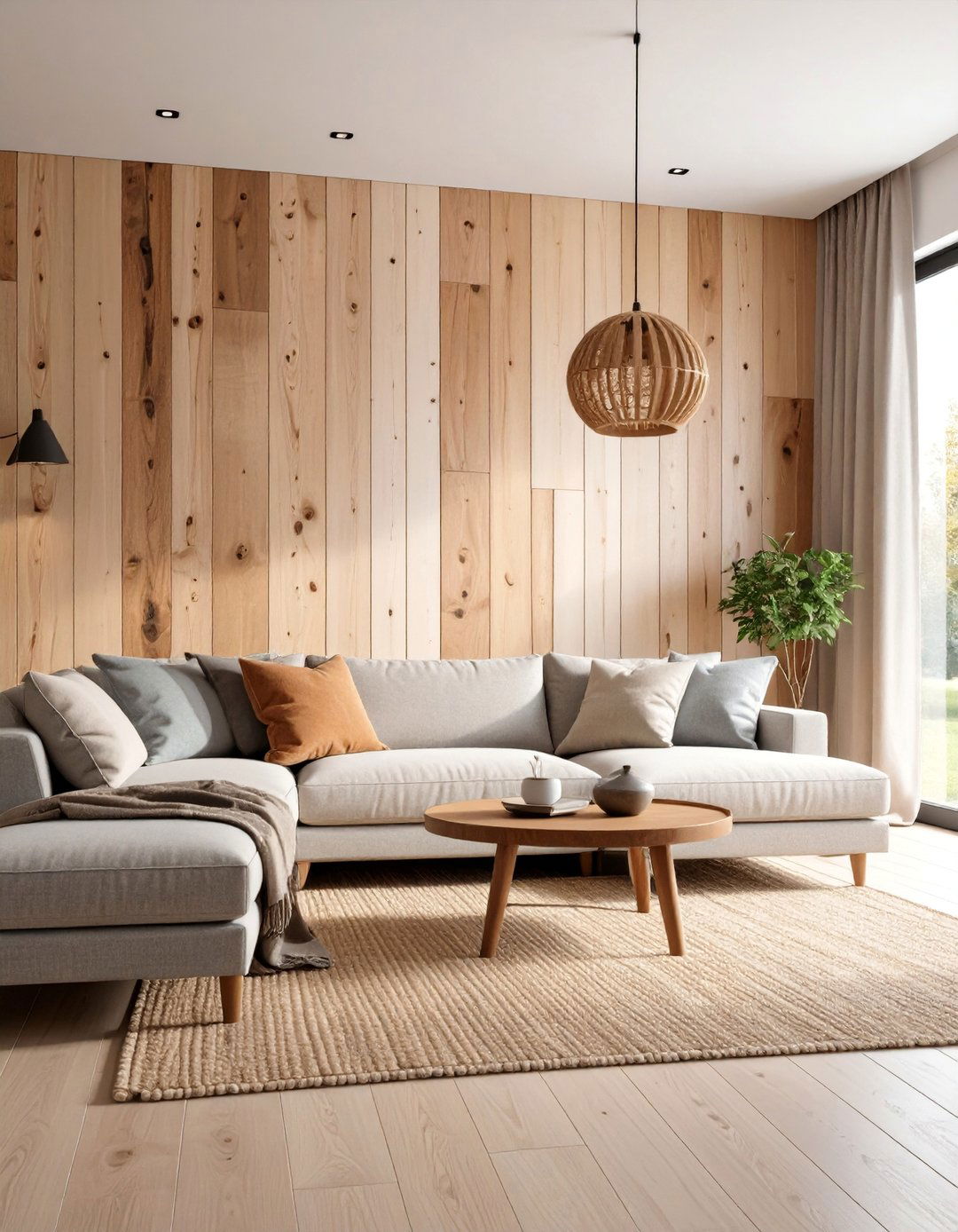 Reclaimed Wood Feature Wall Living Room - 25 Natural Living Room Ideas