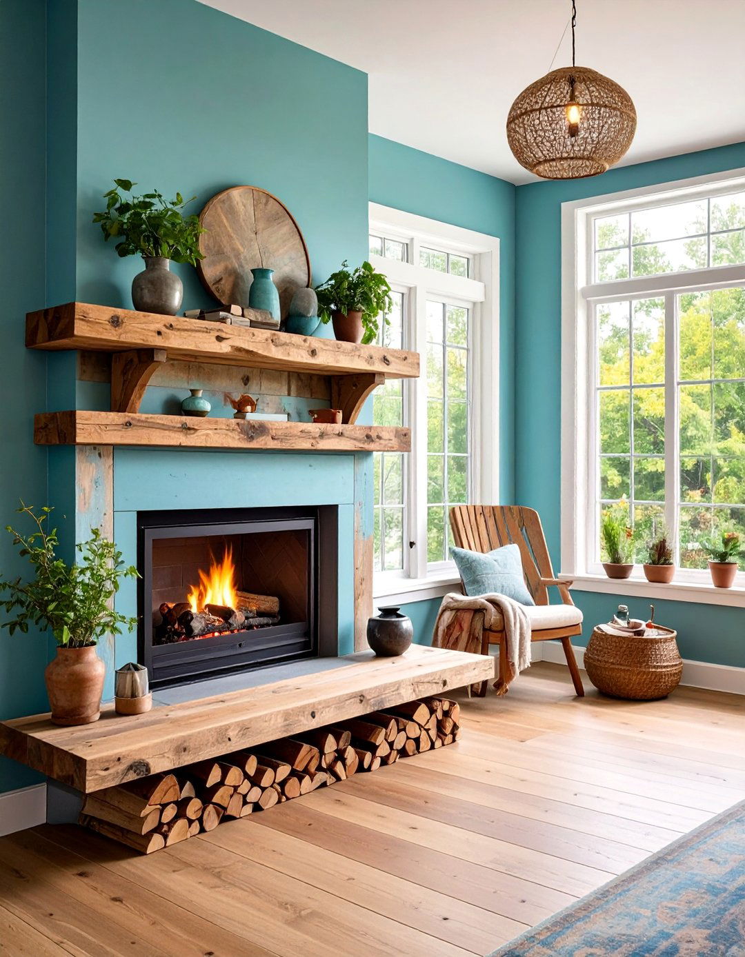 Reclaimed Wood Floating Shelf Hearth - 25 Fireplace Hearth Ideas