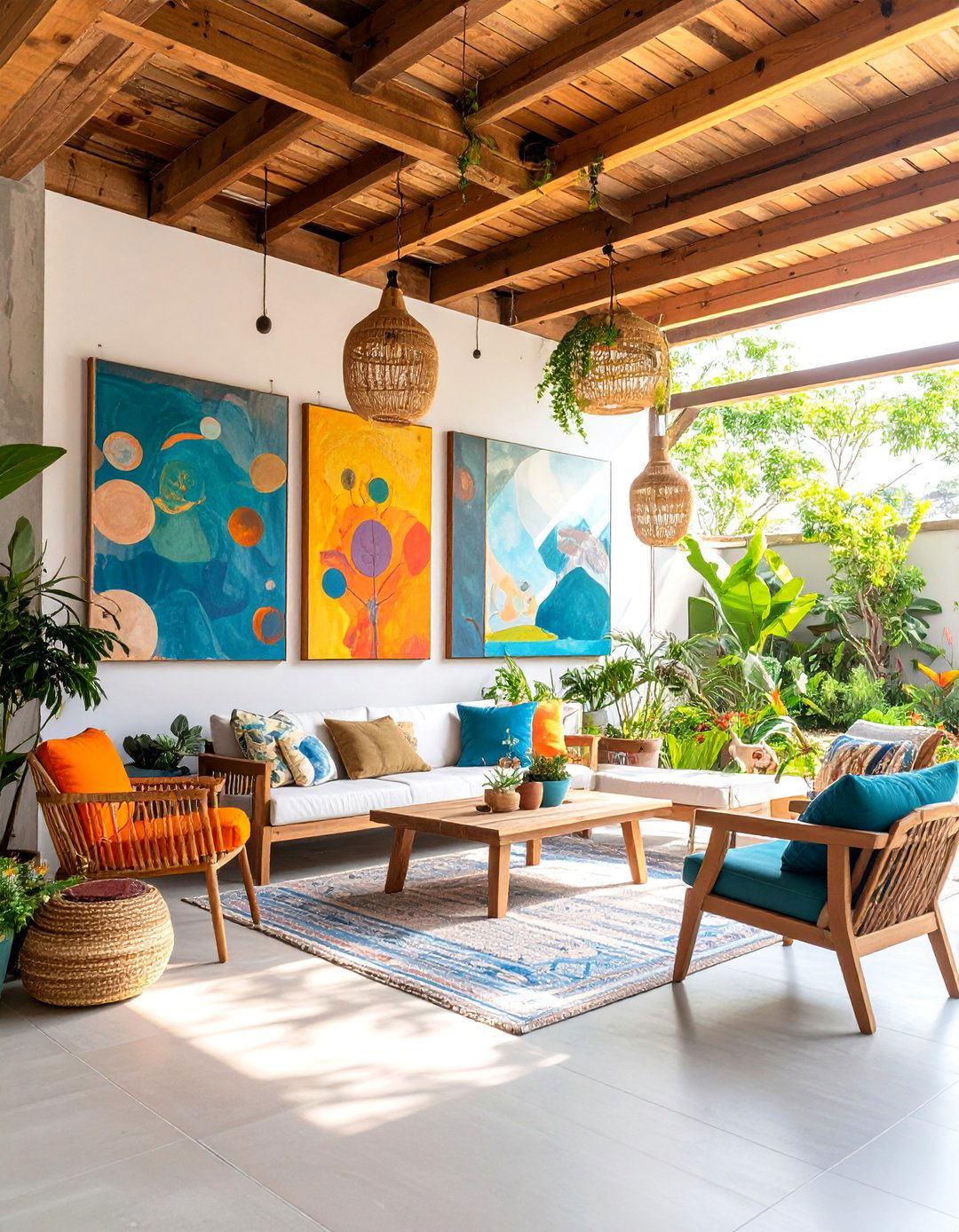 Reclaimed Wood Gallery Wall with Weather Resistant Art - 25 Patio Wall Ideas