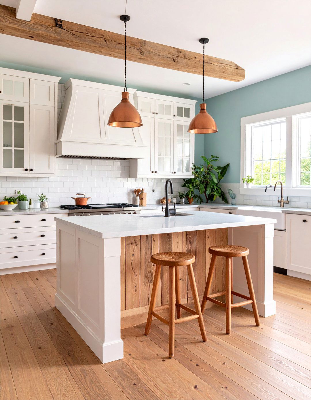 Reclaimed Wood Island Centerpiece Kitchen - 25 Rustic White Kitchen Ideas