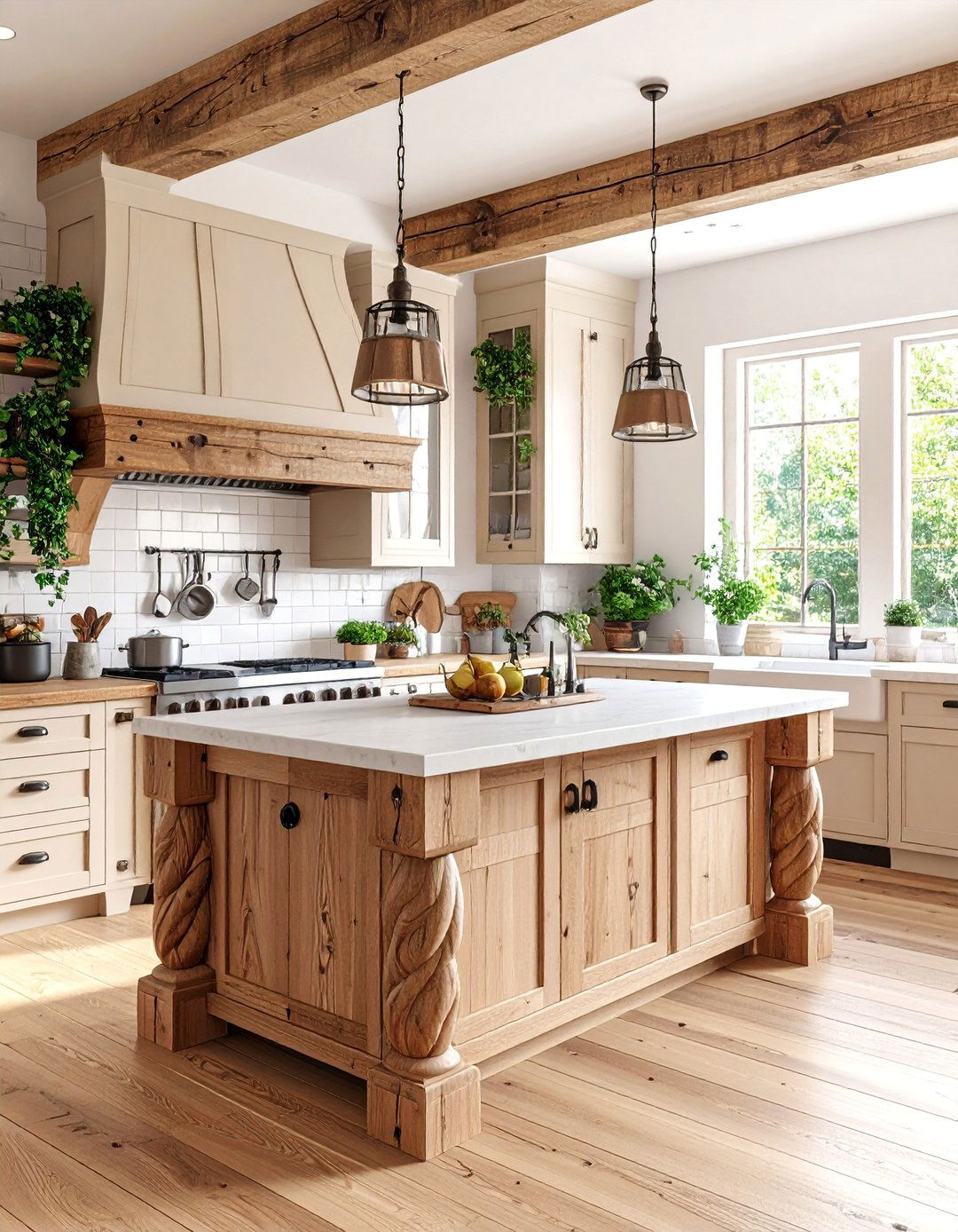 Reclaimed Wood Island Kitchen with Barley Twist Legs - 25 Tudor Kitchen Ideas