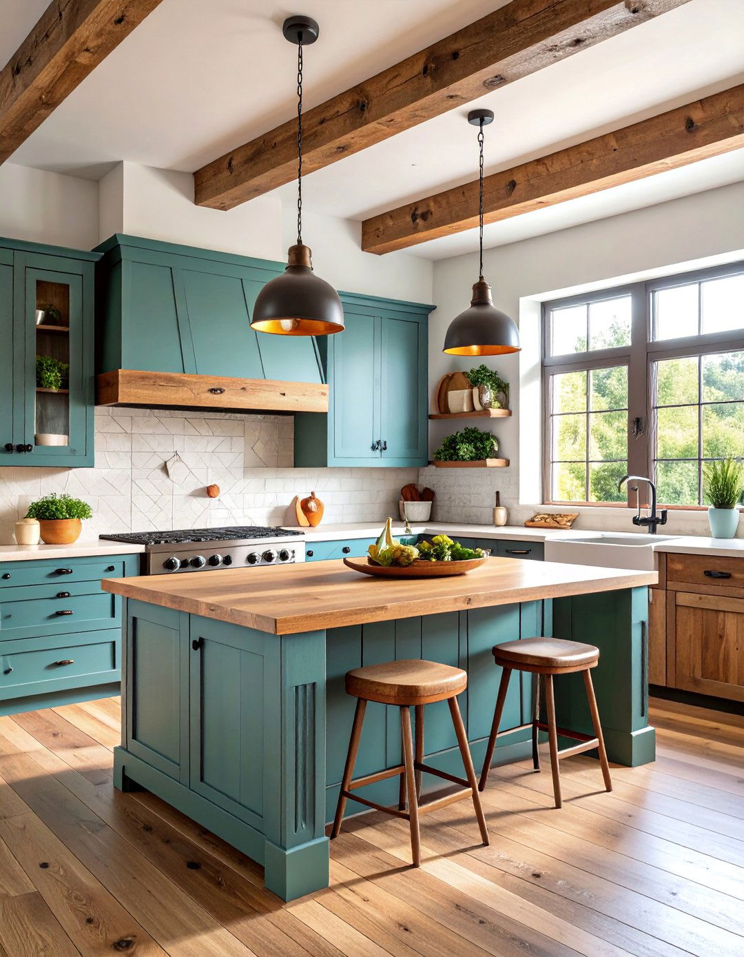 Reclaimed Wood Kitchen with Butcher Block Island - 25 Rustic Kitchen Ideas