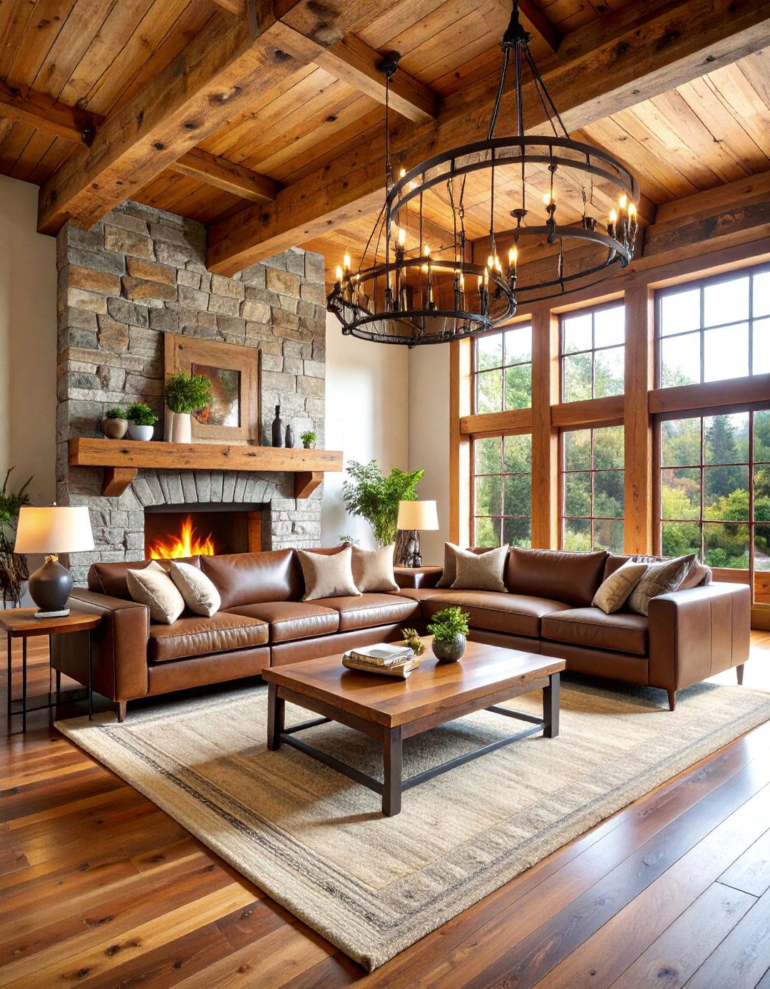 Reclaimed Wood Living Room with Stone Fireplace - 25 Rustic Interior Design Ideas